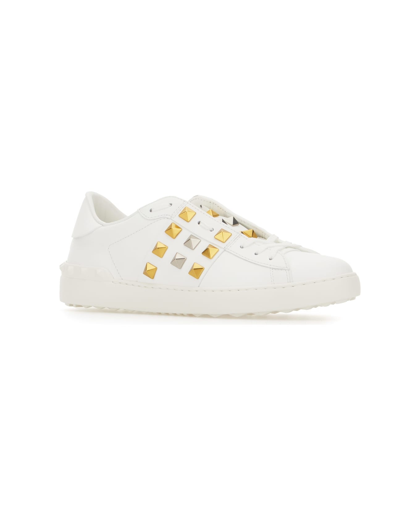 White Leather Rockstud Sneakers - 2