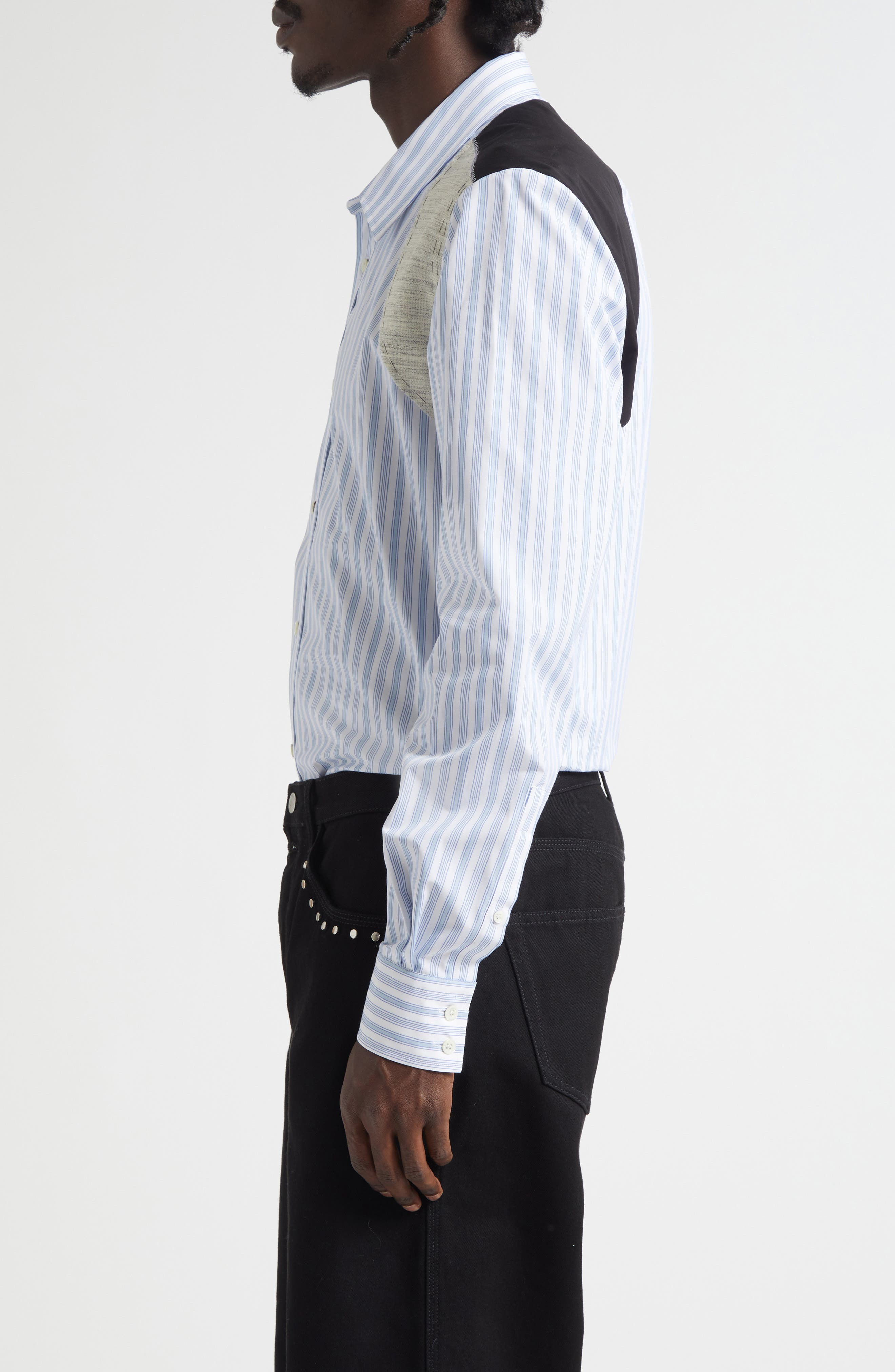 McQueen Canvas Detail Harness Strap Cotton Poplin Button-Up Shirt in Optic White-S Blue at Nordstrom - 4