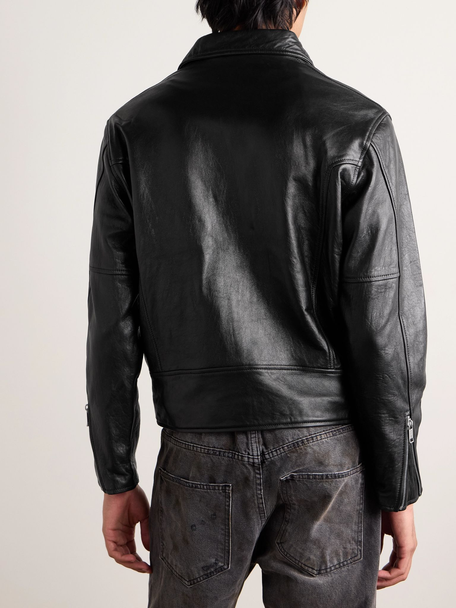 Television Panelled Leather Jacket Black - 3