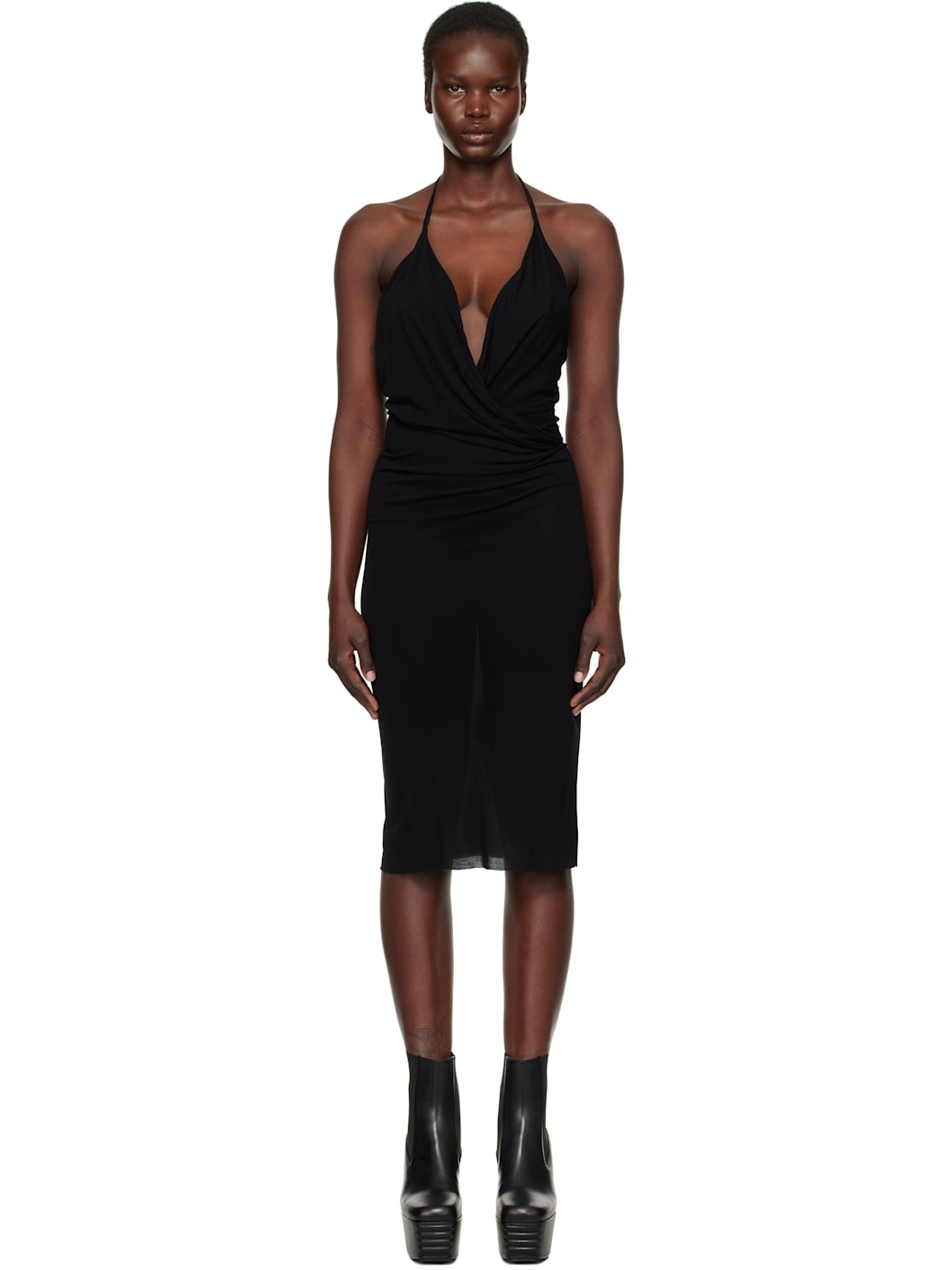 Black Hollywood Draped Midi Dress - 1