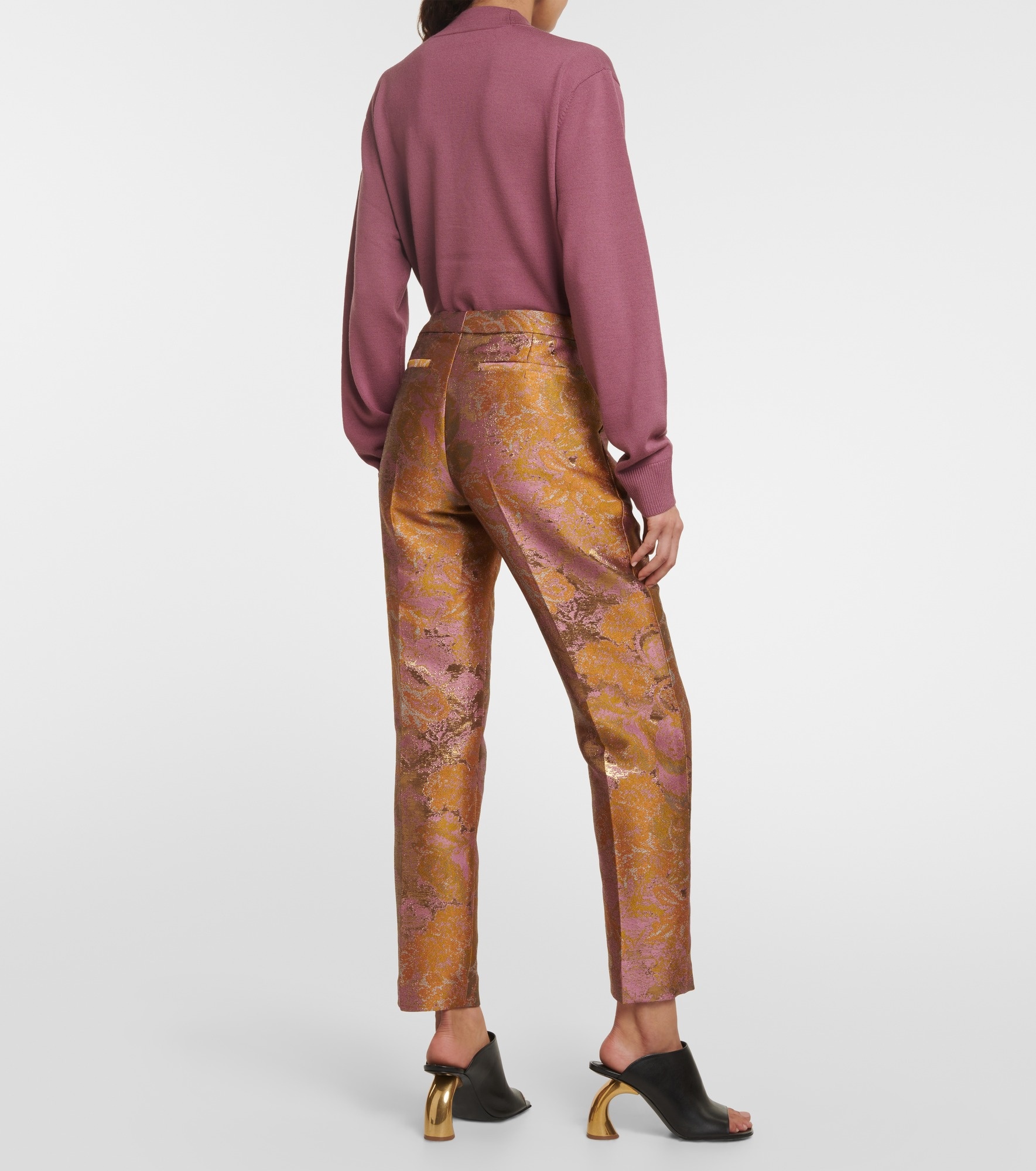 Printed metallic mid-rise straight pants - 3