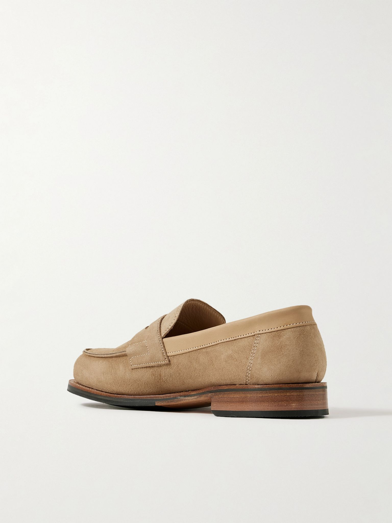 Epsom Leather-Trimmed Suede Penny Loafers Beige - 4