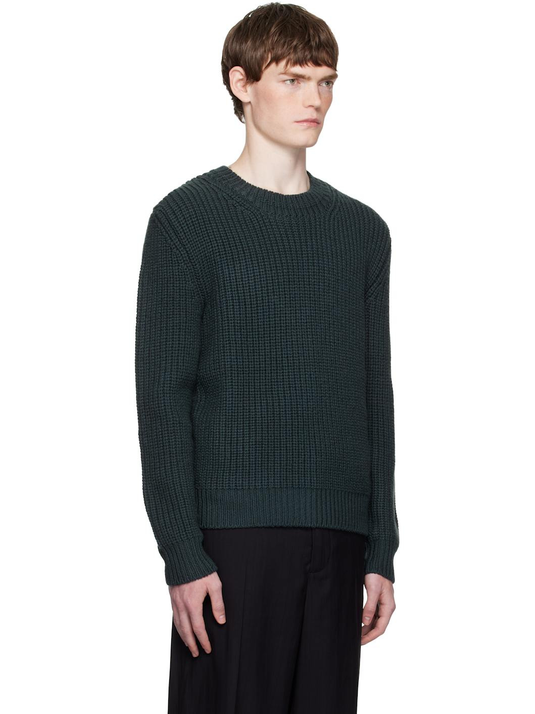 Blue Cashmere Wool Half Stitch Sweater - 2