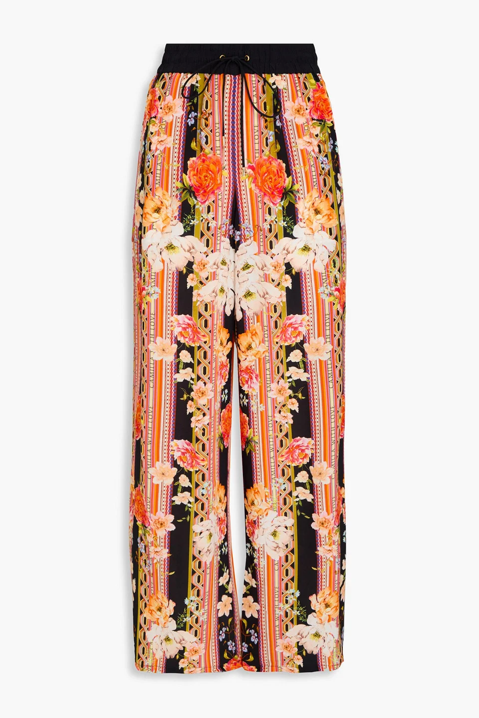 Crystal-embellished printed silk crepe de chine wide-leg pants - 1