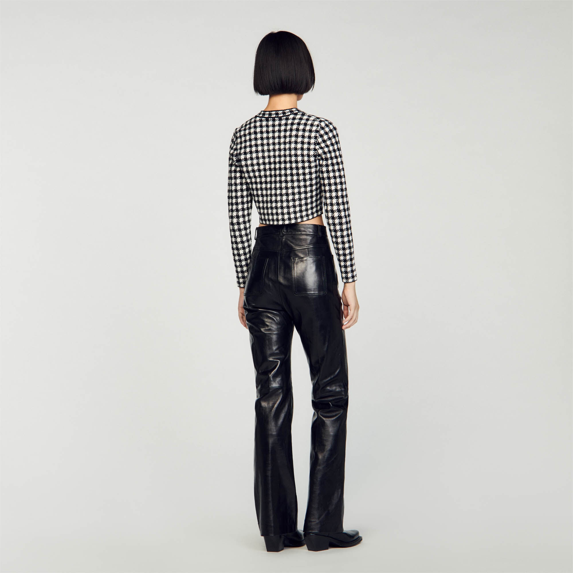 CROPPED GINGHAM KNIT CARDIGAN - 6