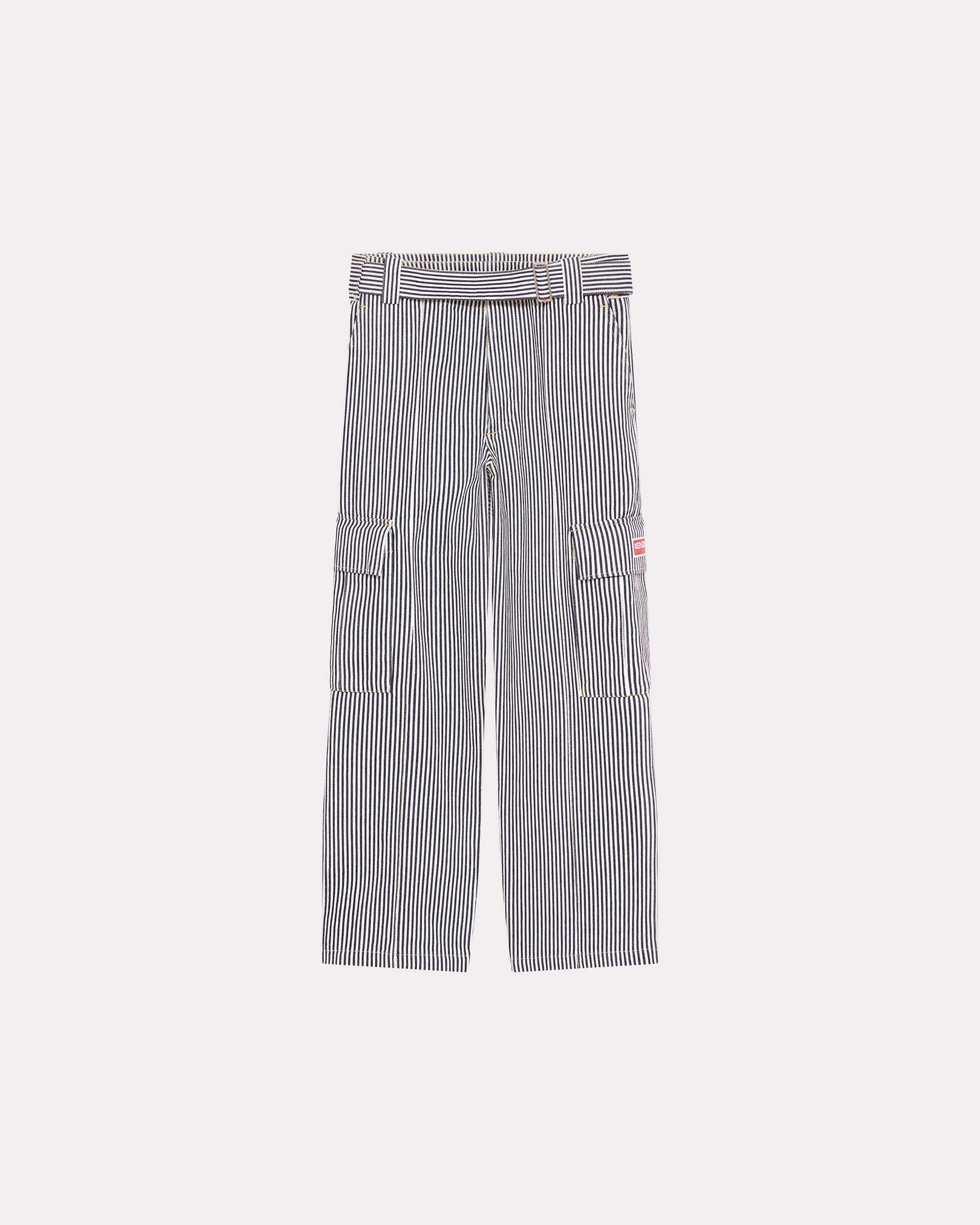 Striped straight-cut genderless cargo jeans - 1