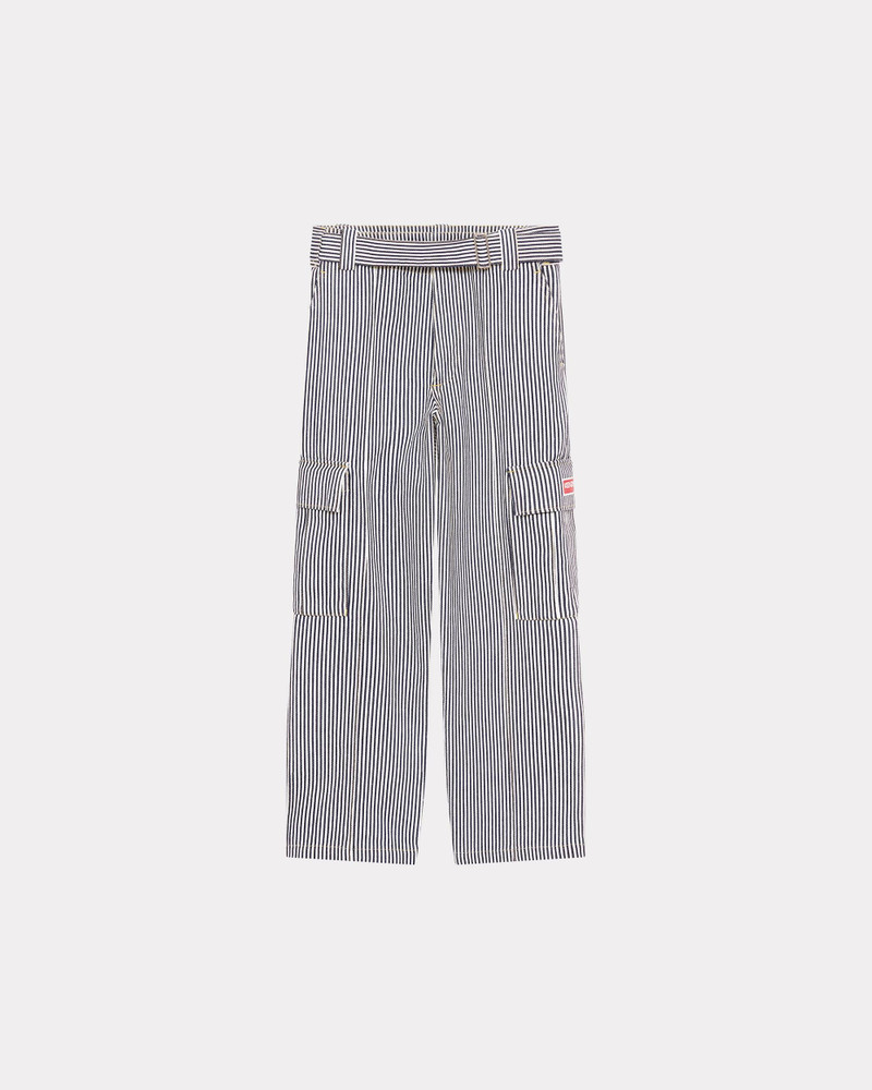 Striped straight-cut genderless cargo jeans - 1