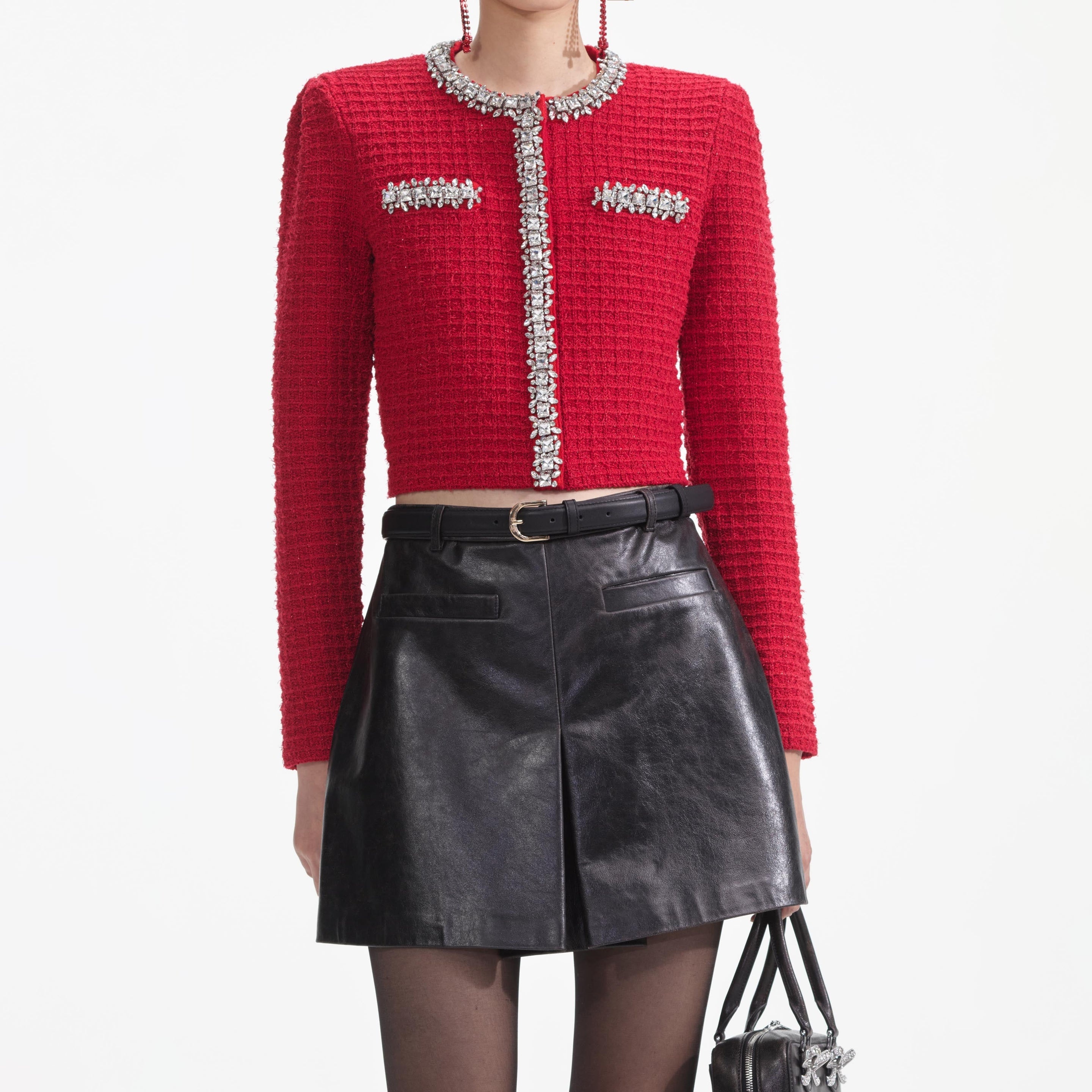Red Textured Knit Cardigan - 4