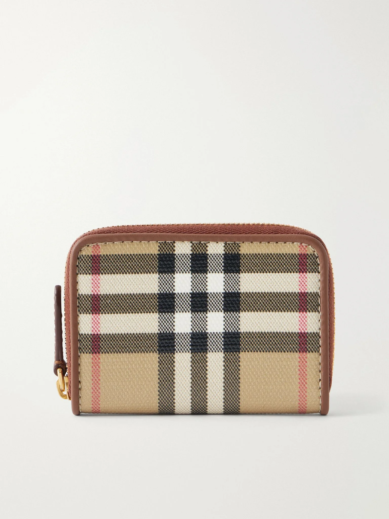 Checked leather-trimmed wallet Beige - 1