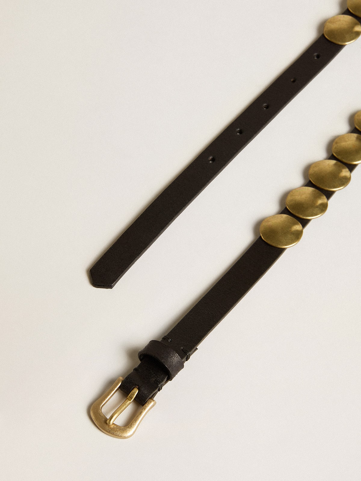 Black Trinidad belt in washed leather with gold studs - 2