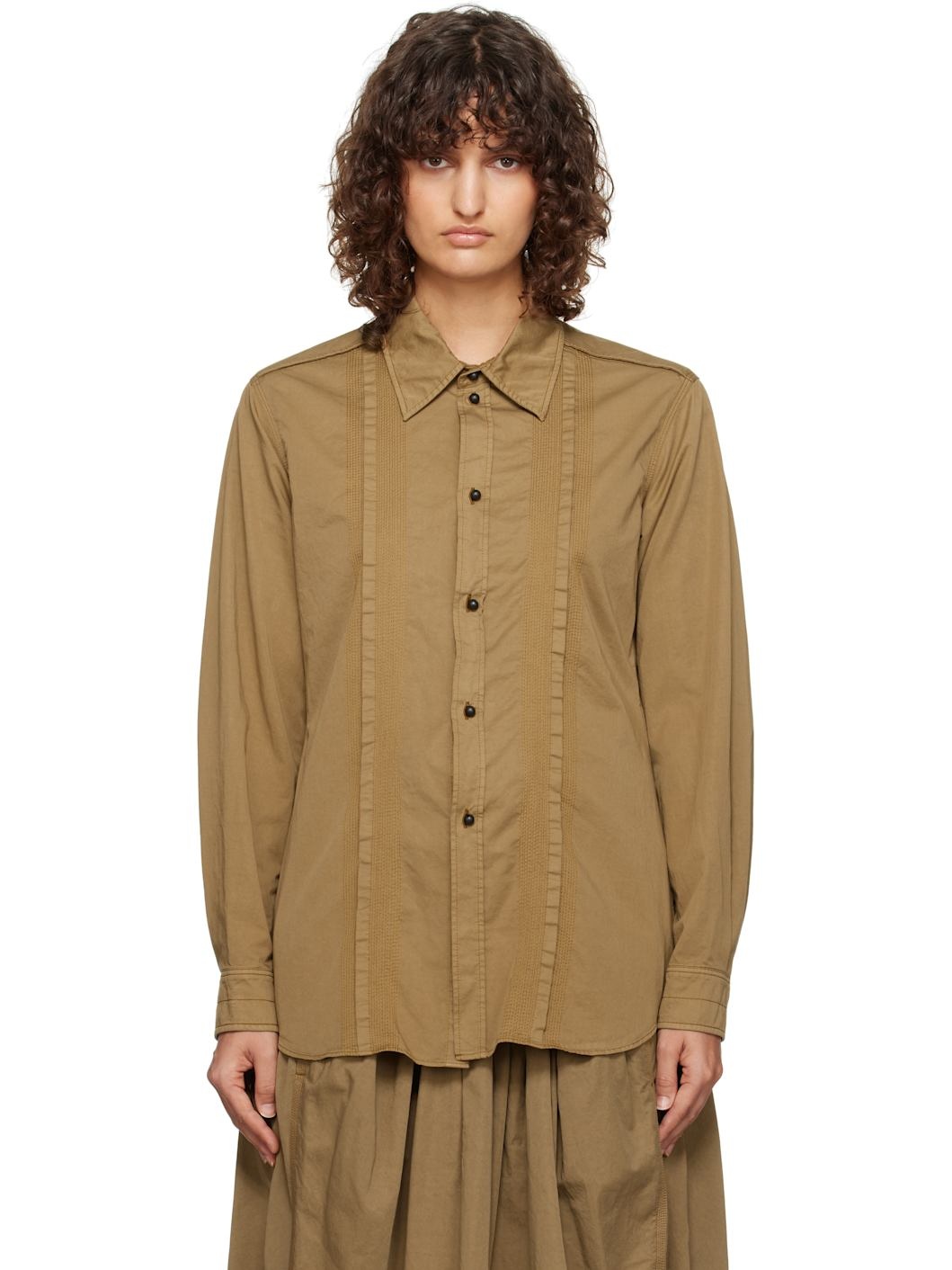 Brown Multi-Topstich Fitted Shirt - 1