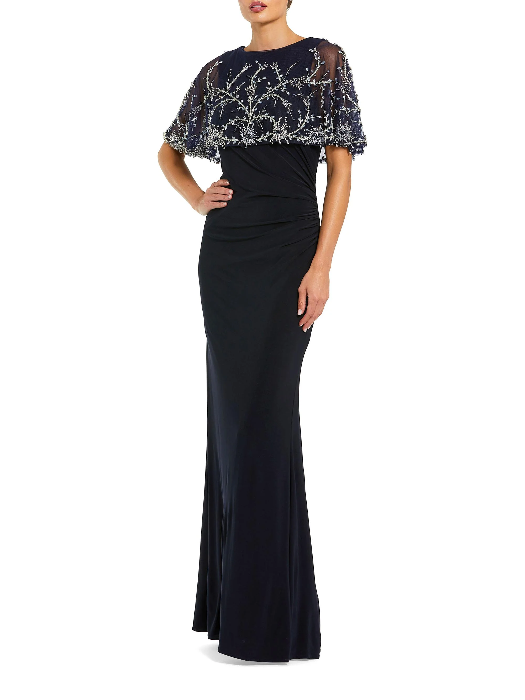 Women's Crystal & Bead-Embellished Capelet Gown - Midnight - 1