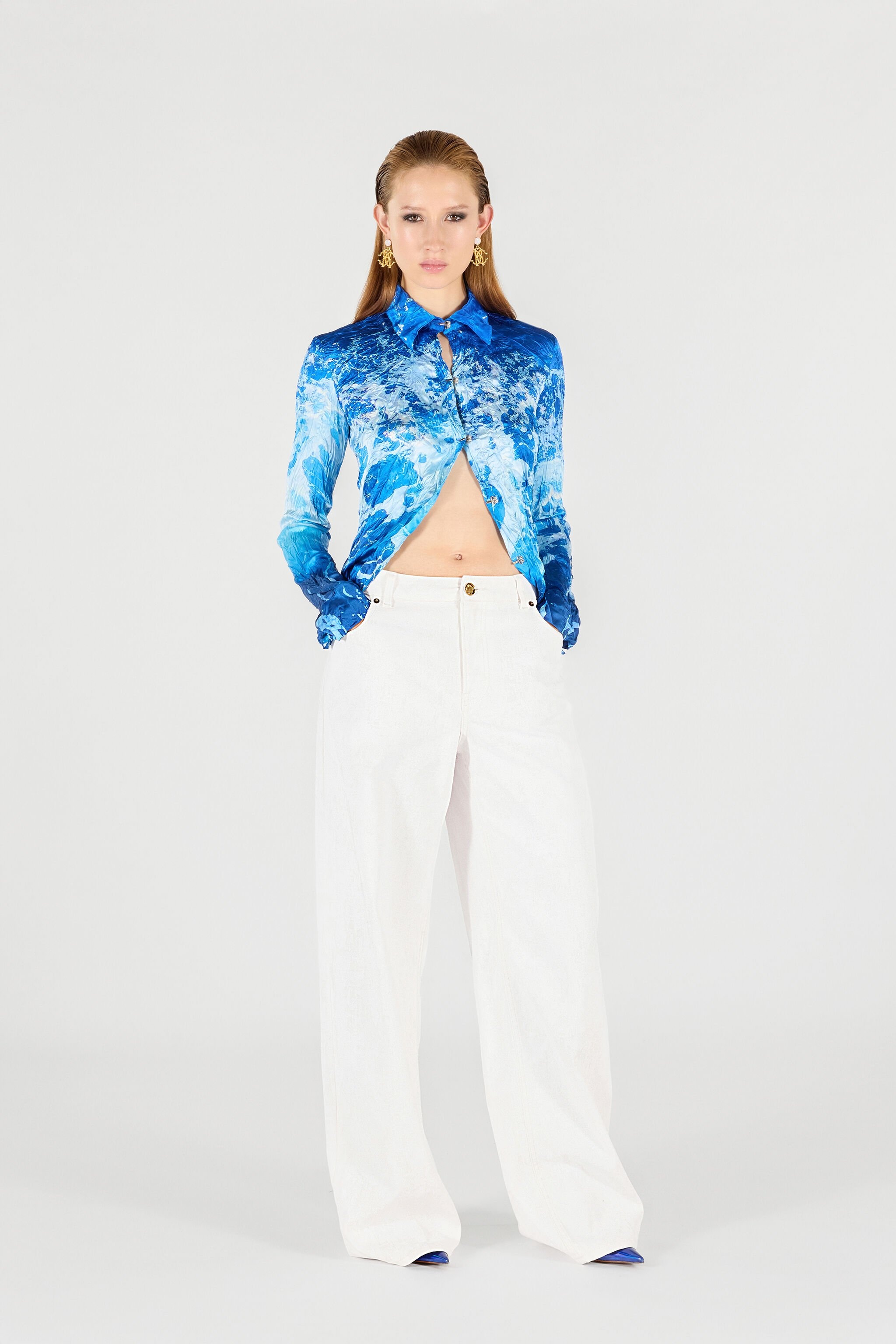 Wide Leg Denim Trousers - 2