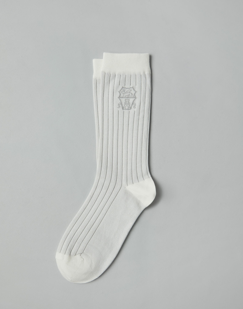 Cotton chalk stripe effect socks with logo 1