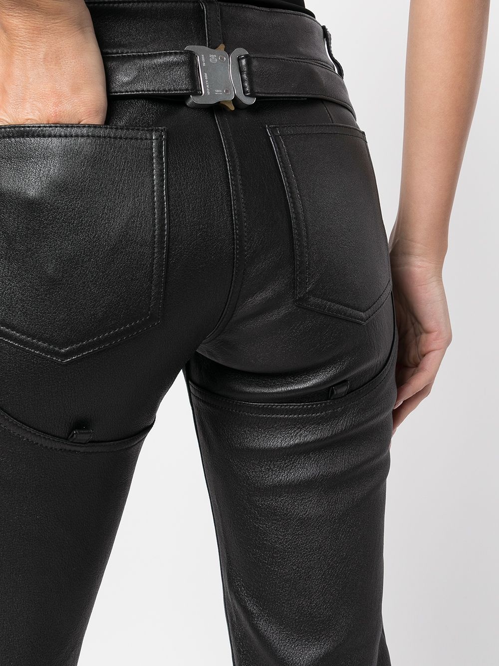 back-buckle slim leather trousers - 5