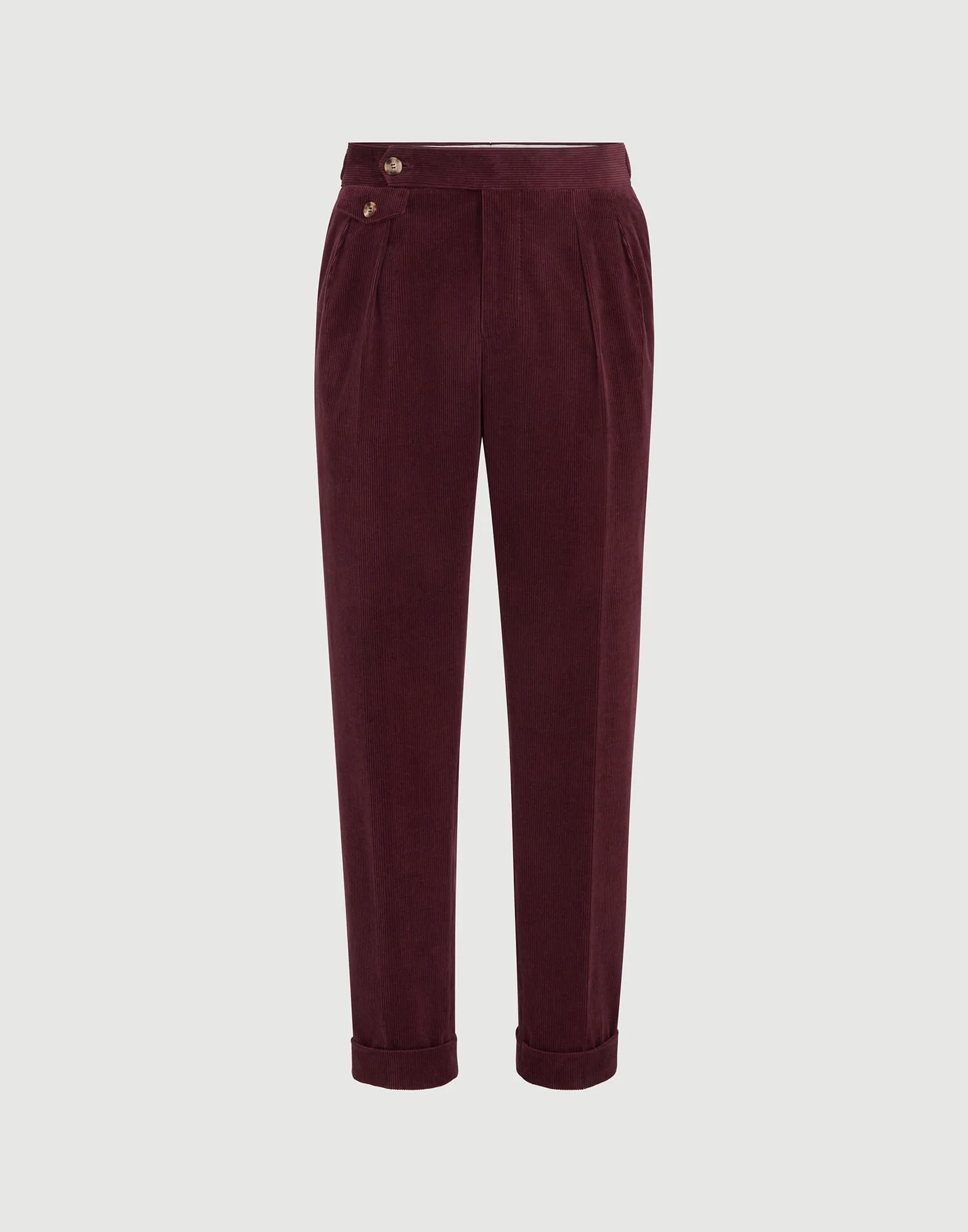 Comfort cotton and cashmere corduroy trousers with double pleats and waist tabs - 1