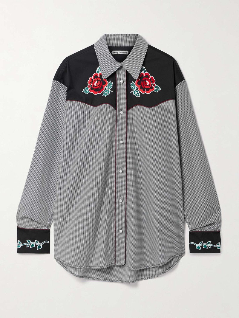 Meredith appliquéd piped gingham cotton shirt 1
