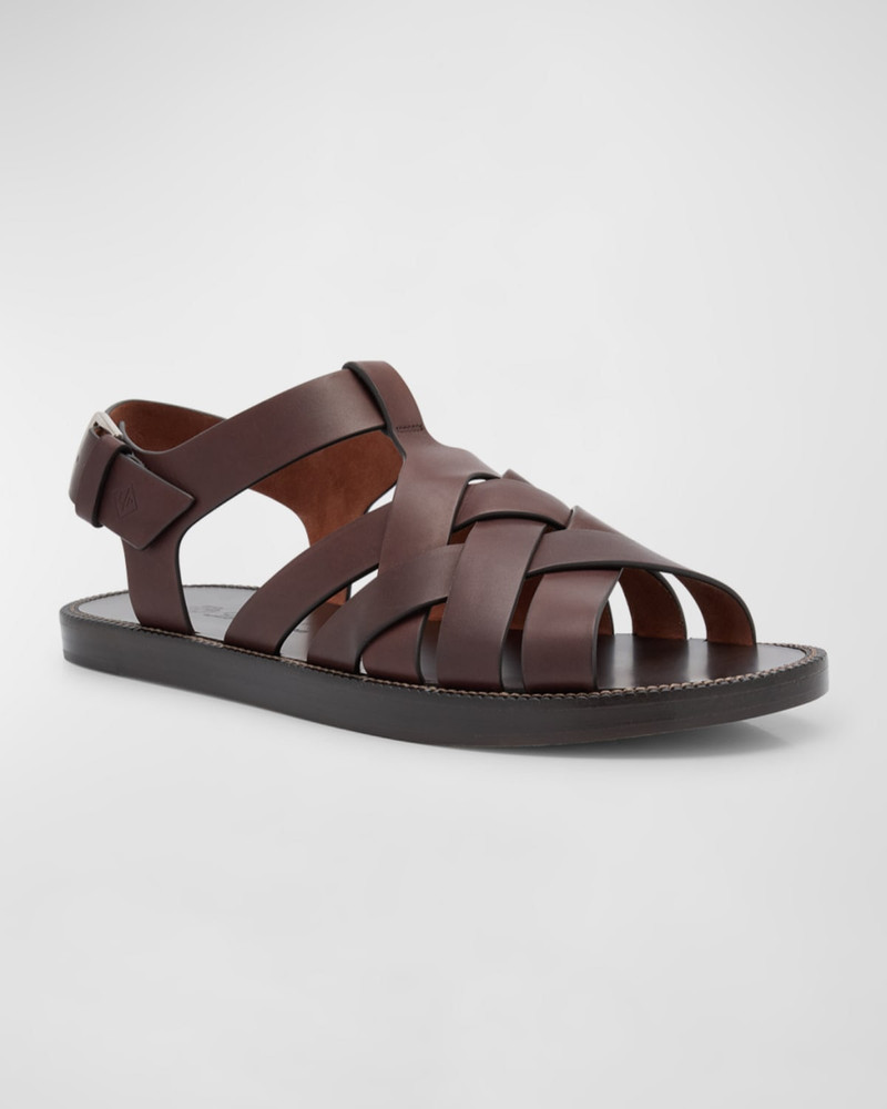 Loro Piana Men's Kumihimo Leather Sandals outlook