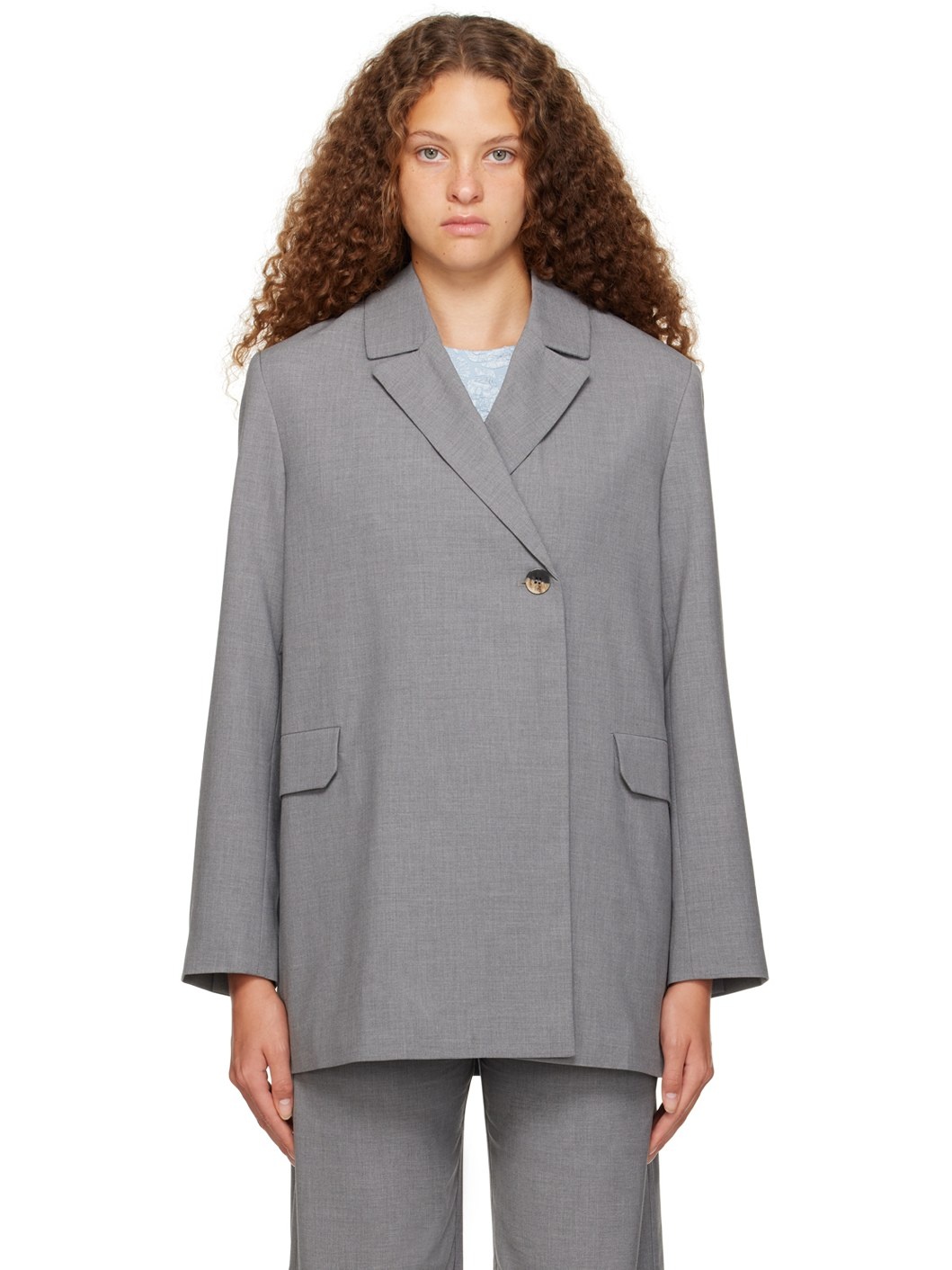Gray Belted Blazer - 1