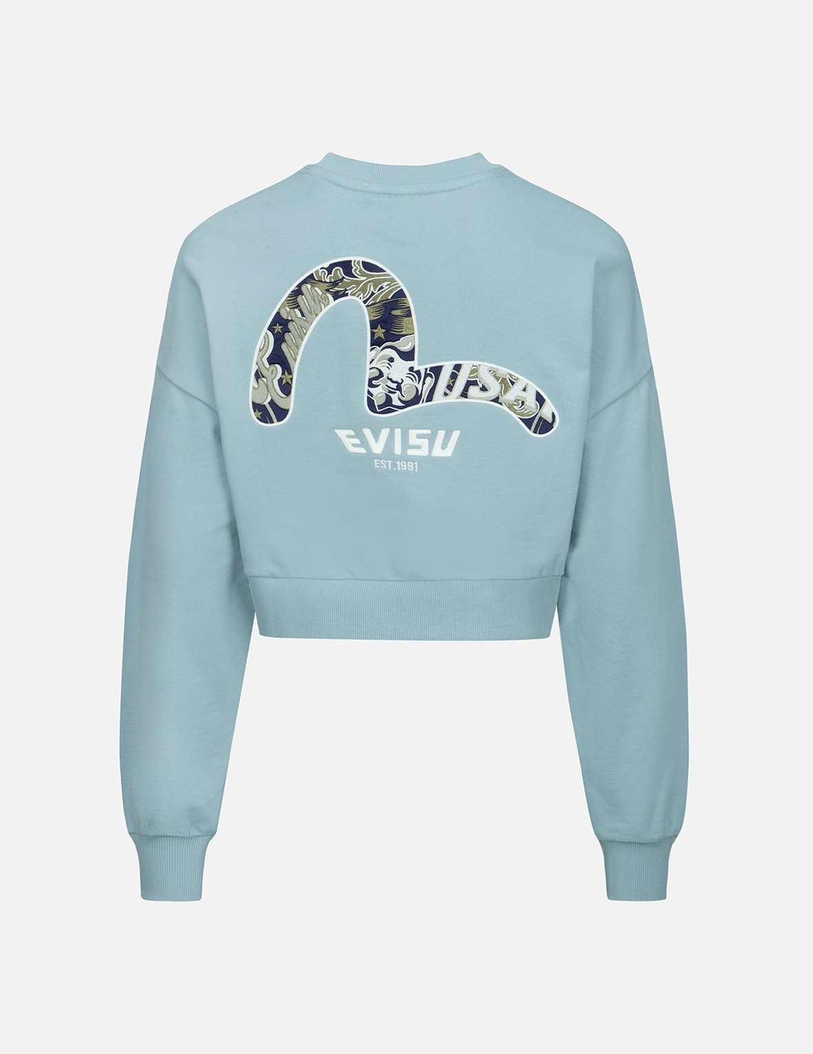 LOGO AND GODHEAD-PATTERN SEAGULL EMBROIDERY CROPPED SWEATSHIRT - 1