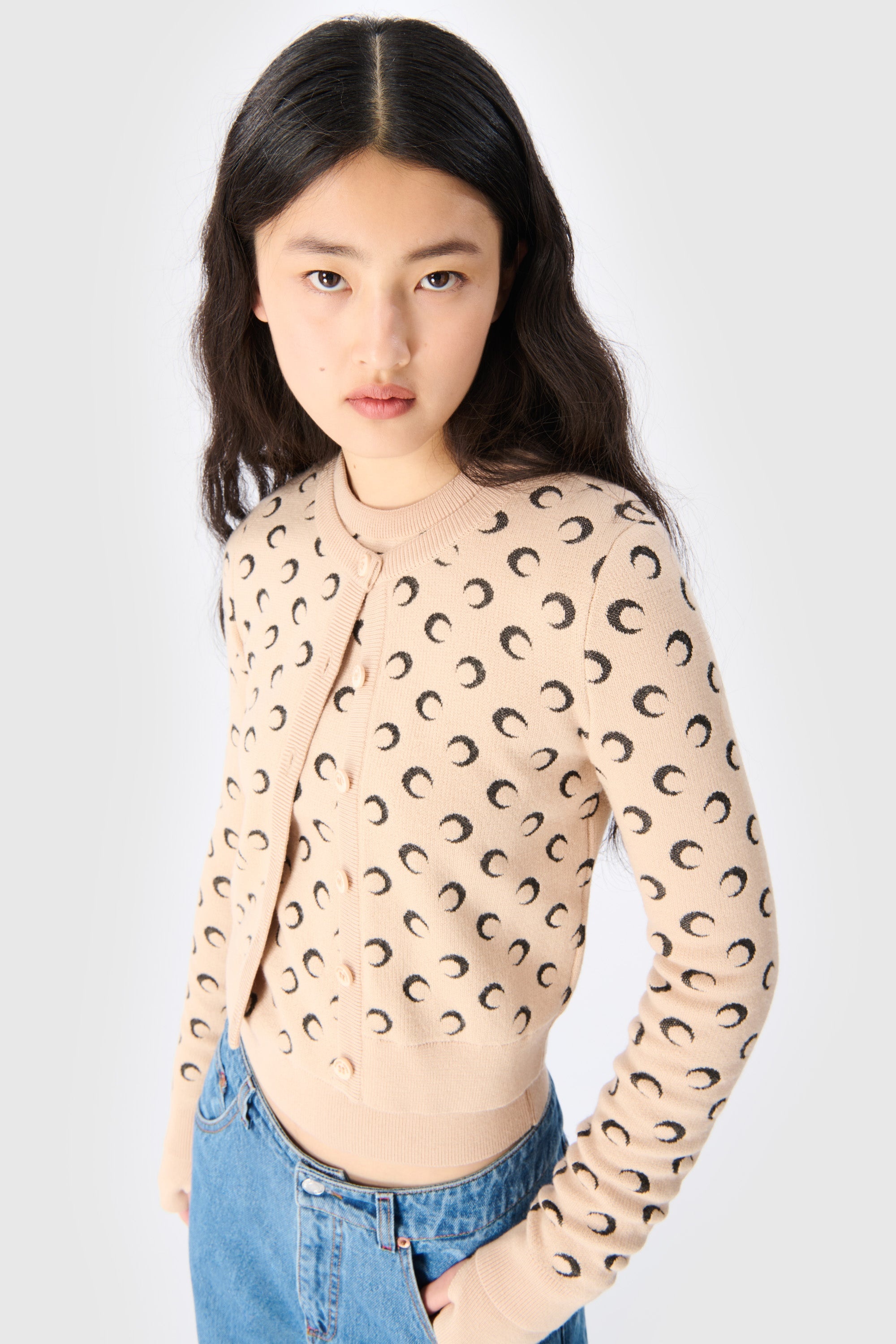 Moon Jacquard Knit Fitted Cardigan - 1