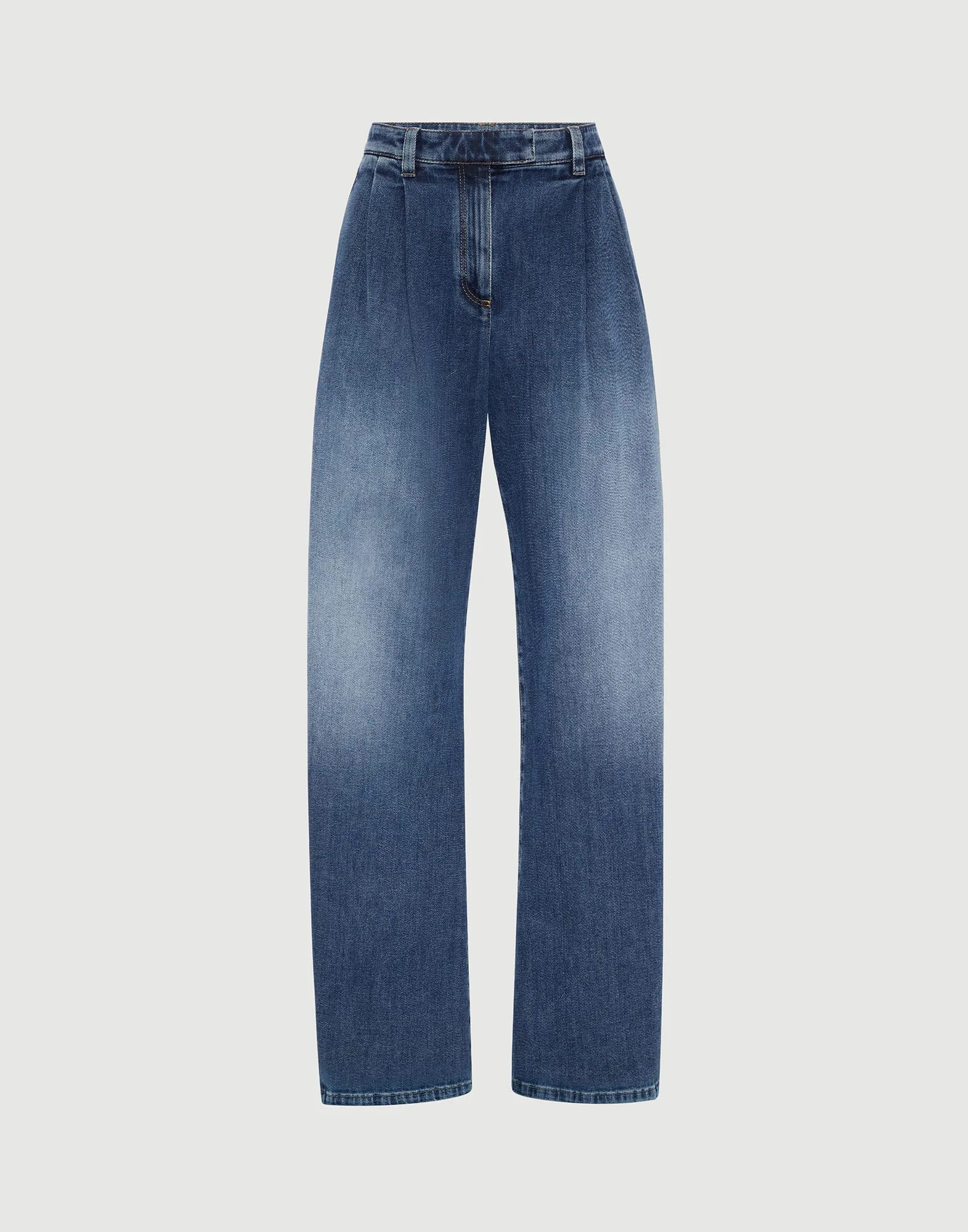 Comfort cotton denim loose curved trousers with monili - 1