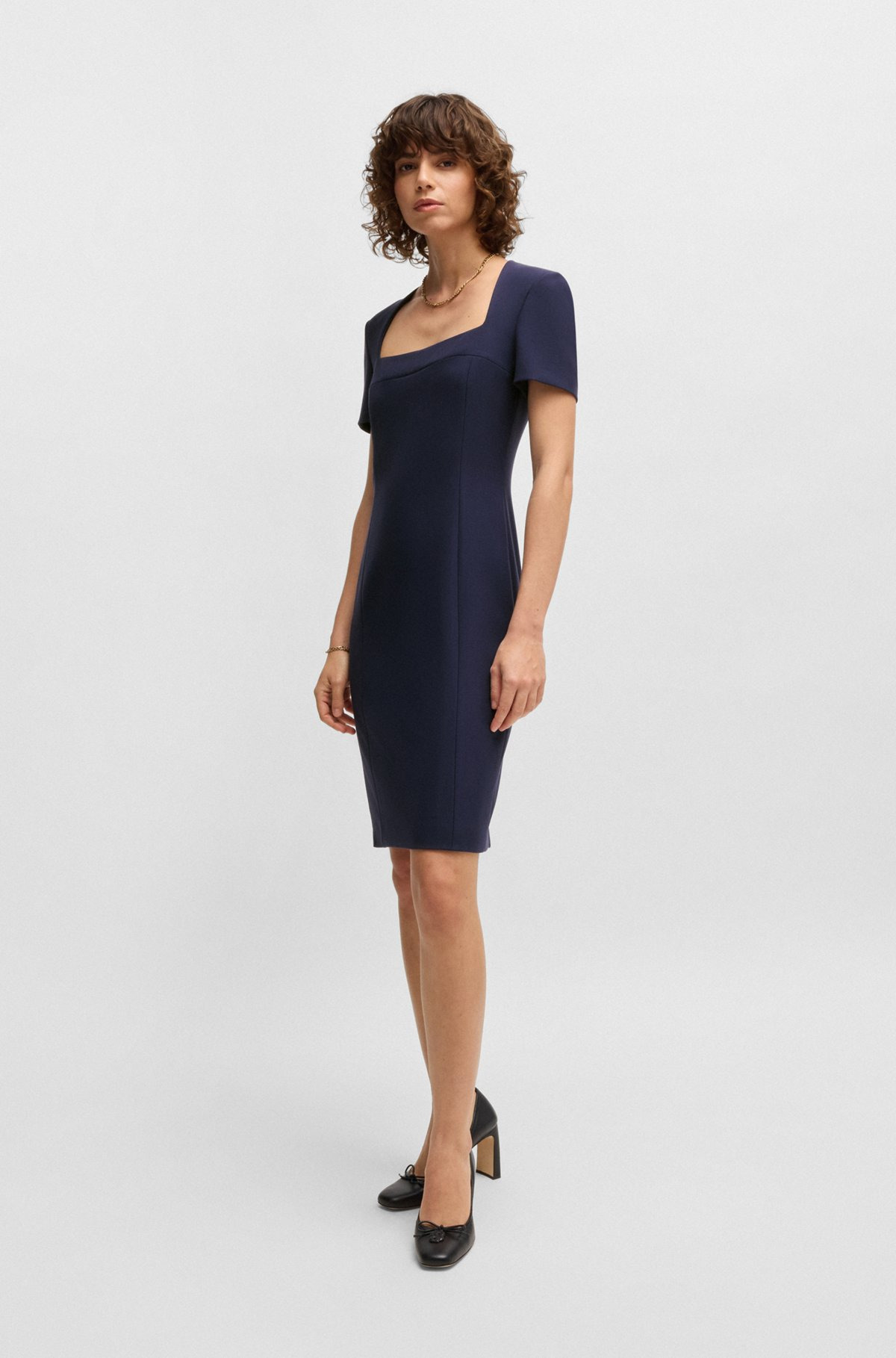 SQUARE-NECK SLIM-FIT DRESS IN STRETCH MATERIAL - 3