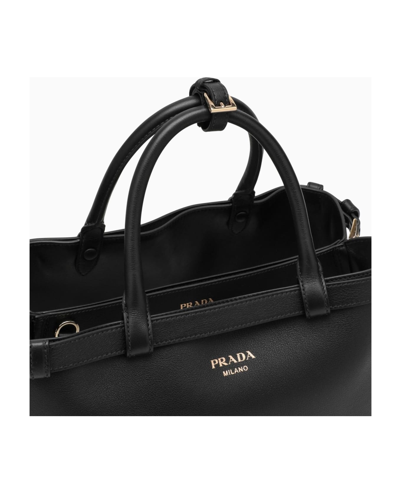 Black Medium Leather Handbag With Belt - 5