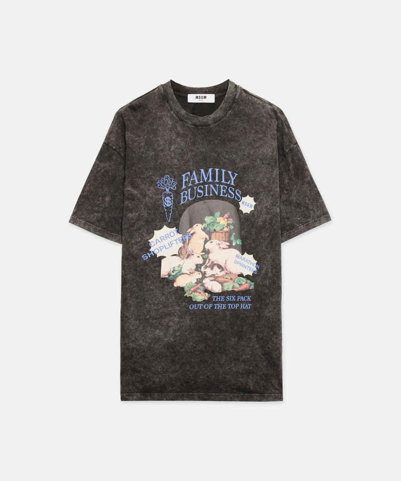 Black T-shirt in marbled jersey with "Family Business" print 1