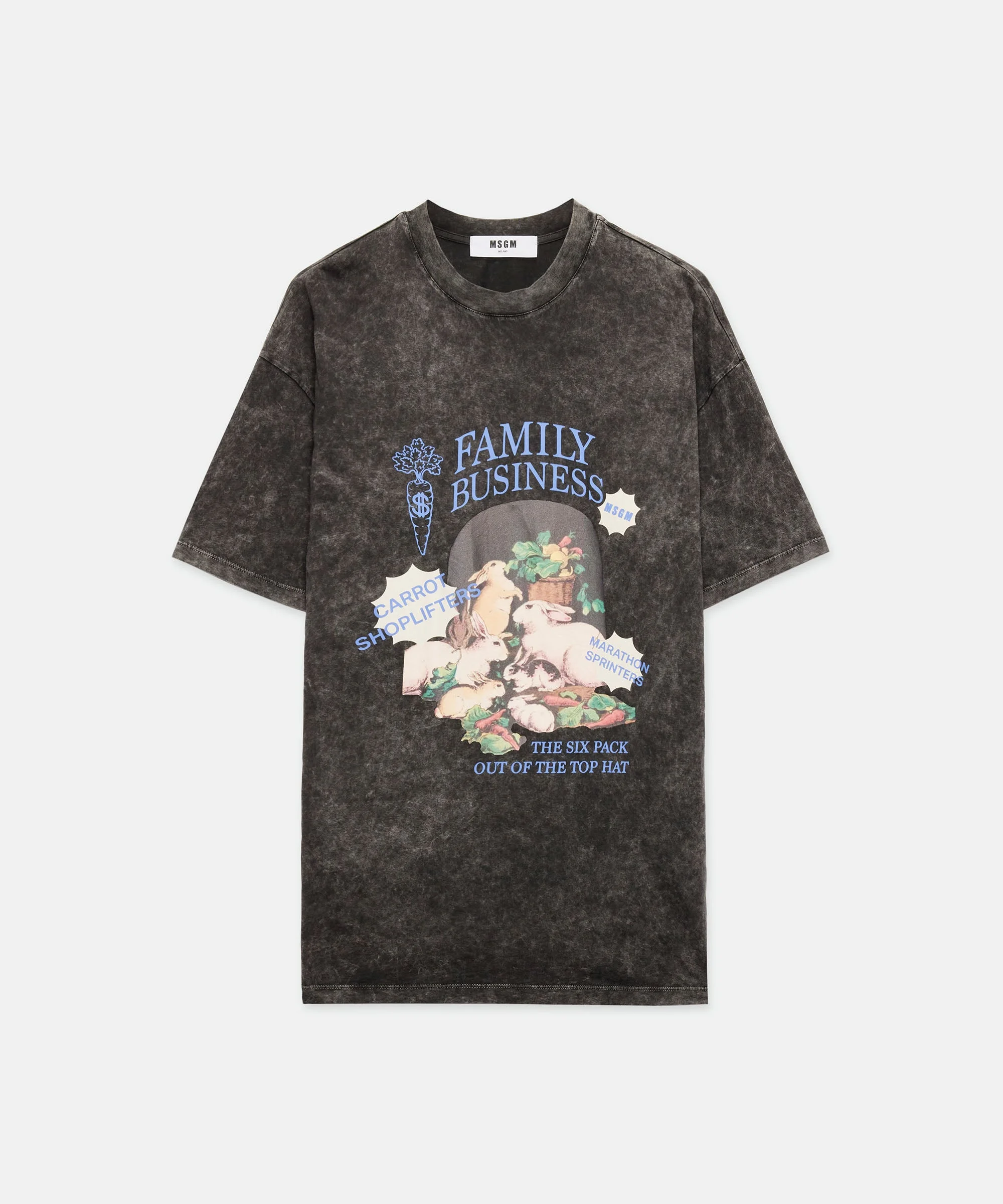Black T-shirt in marbled jersey with "Family Business" print - 1