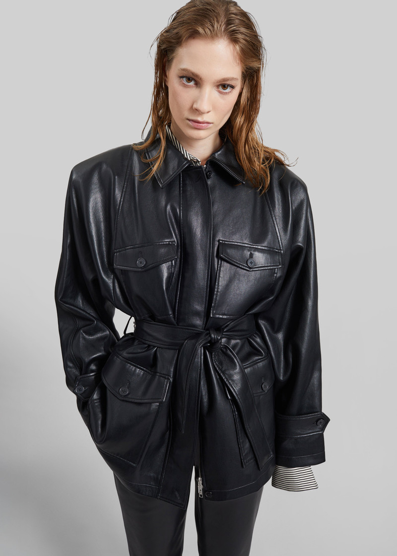 Kelia Faux Leather Padded Utility Jacket - Black 6