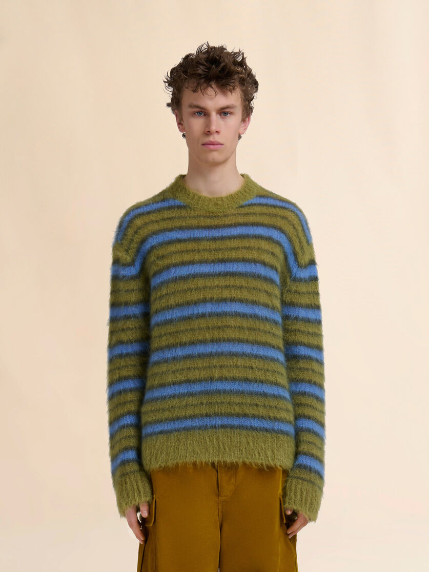 GREEN STRIPED MOHAIR SWEATER - 2