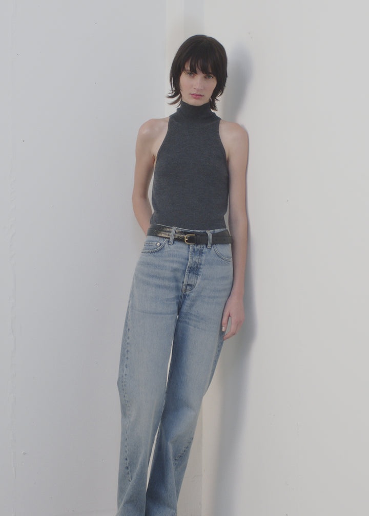 Ribbed neck wool top dark grey mélange - 6
