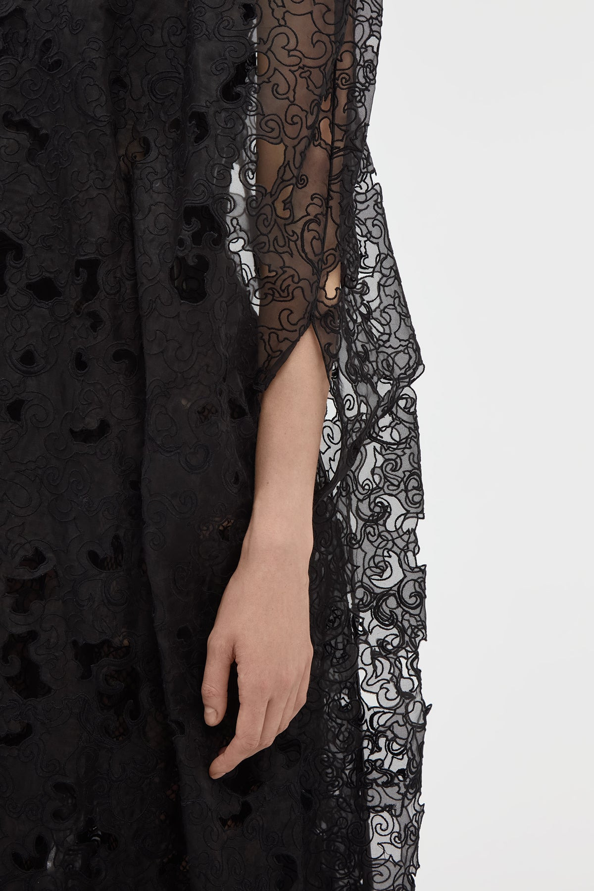 Tarah Cape in Black Silk Organza Lace - 8