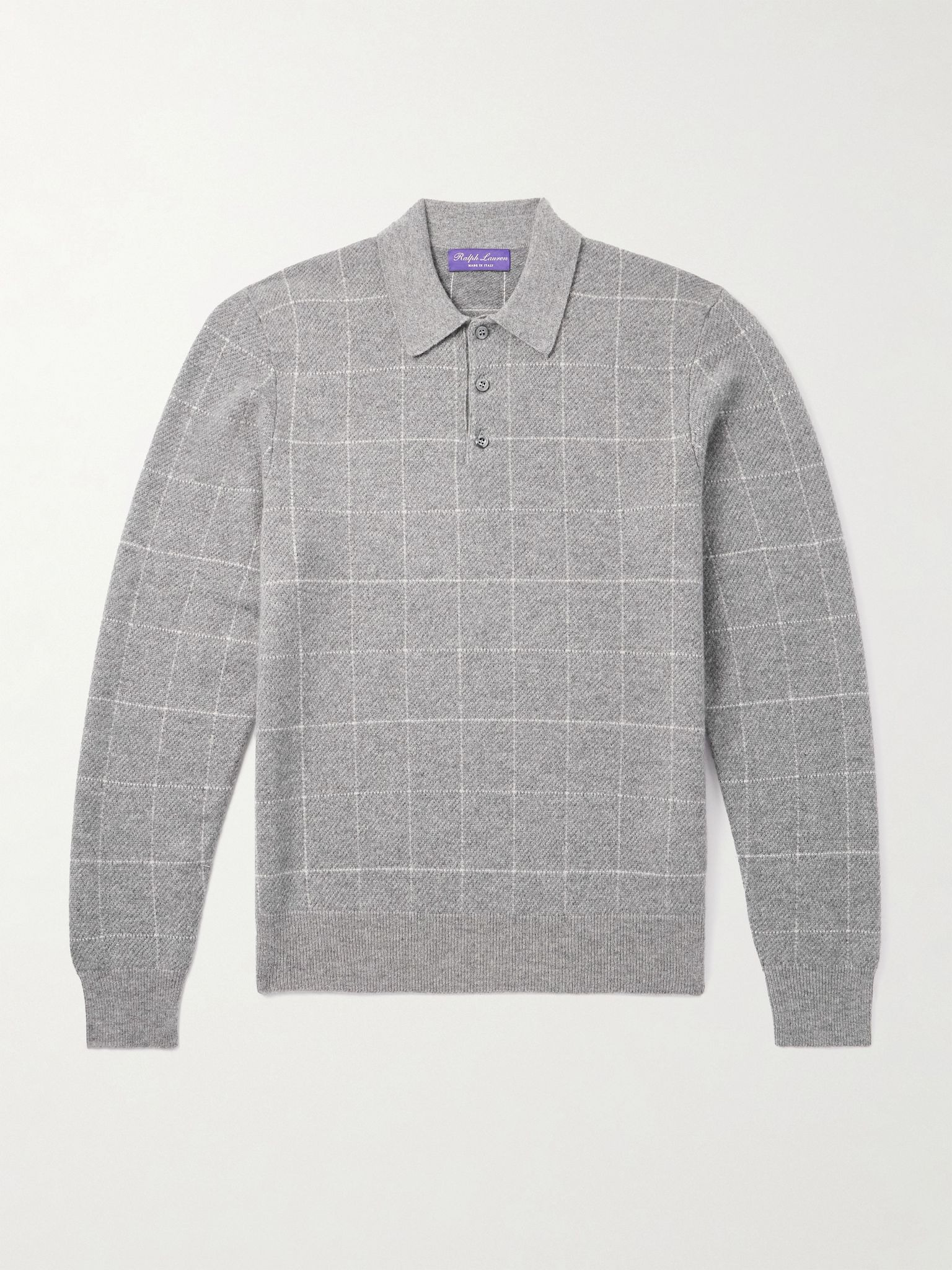 Checked Cashmere Polo Shirt Gray - 1