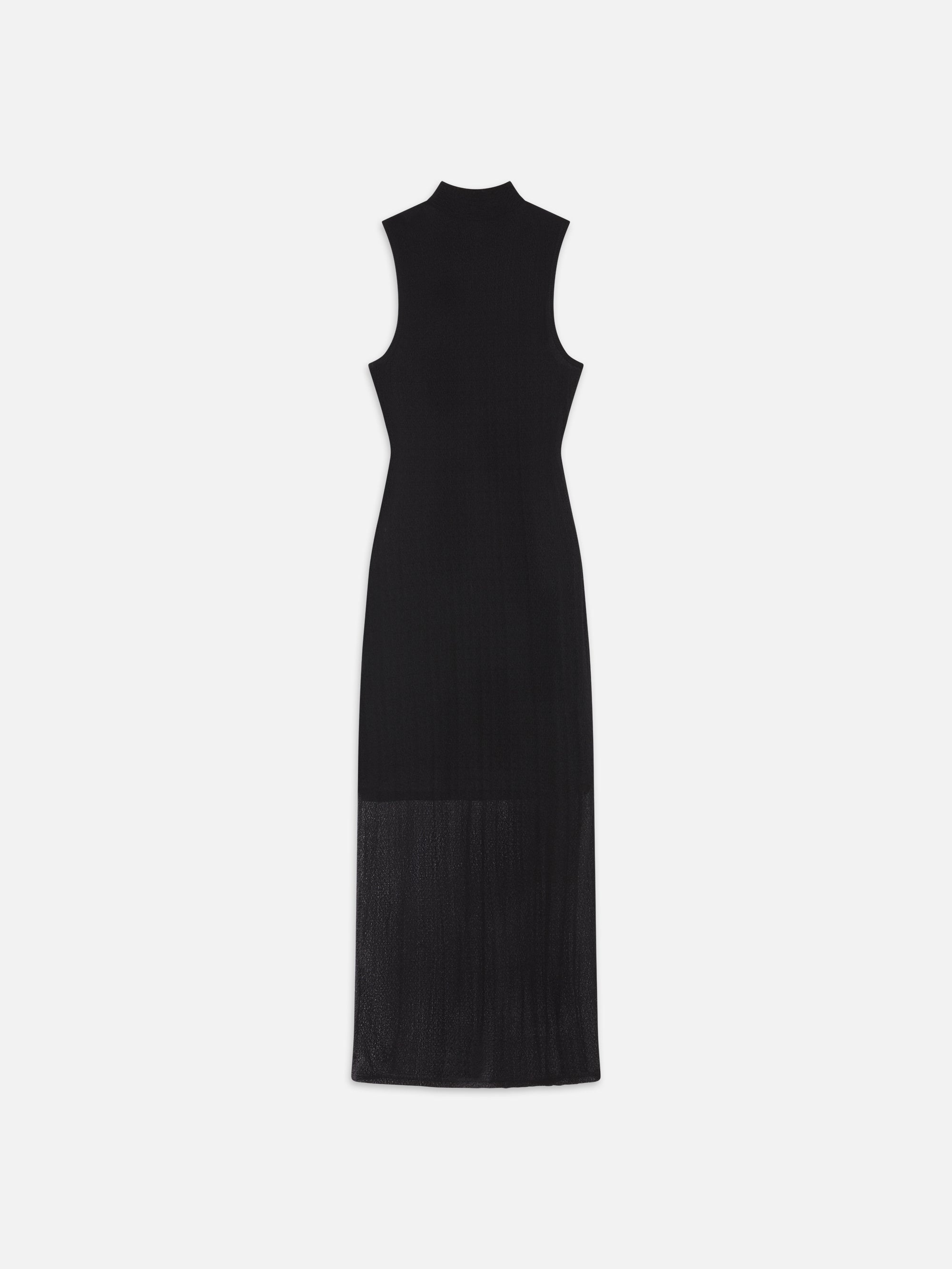 Sleeveless Mesh Mock Neck Dress in Black - 4