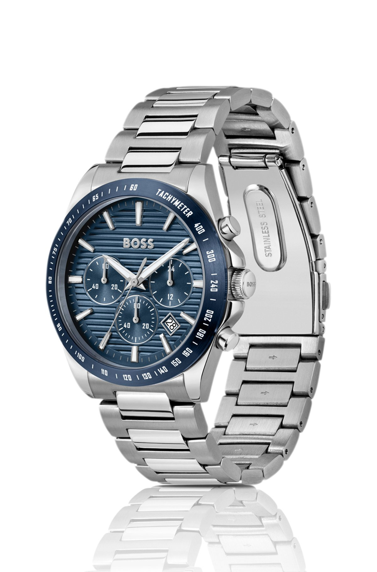 LINK-BRACELET CHRONOGRAPH WATCH WITH BLUE TEXTURED DIAL - 2