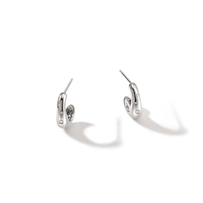 Surf J Hoop Earrings, Silver, Diamonds, 15MM 1