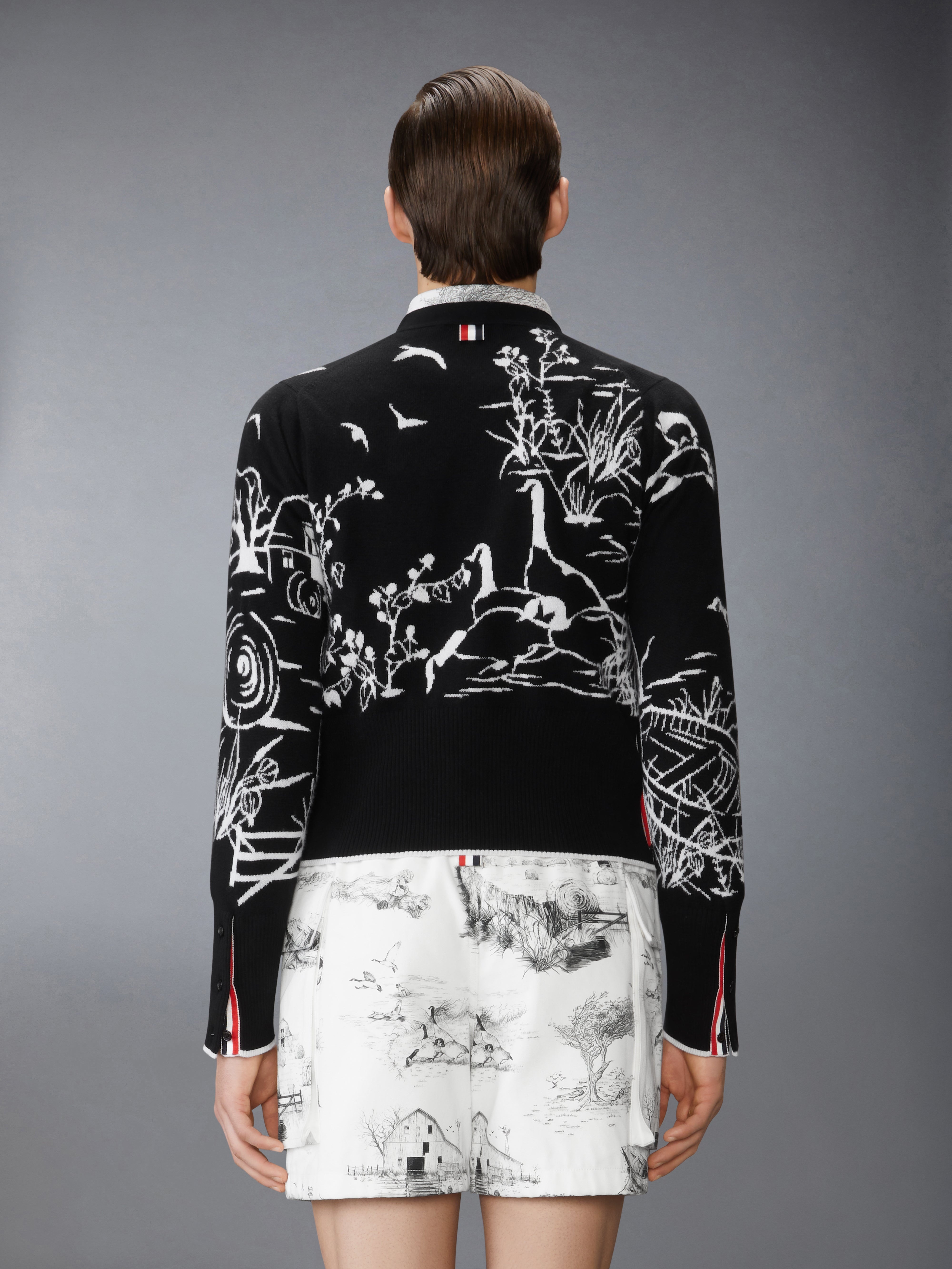 SCENIC JERSEY INTARSIA CASHMERE V NECK CARDIGAN - 3