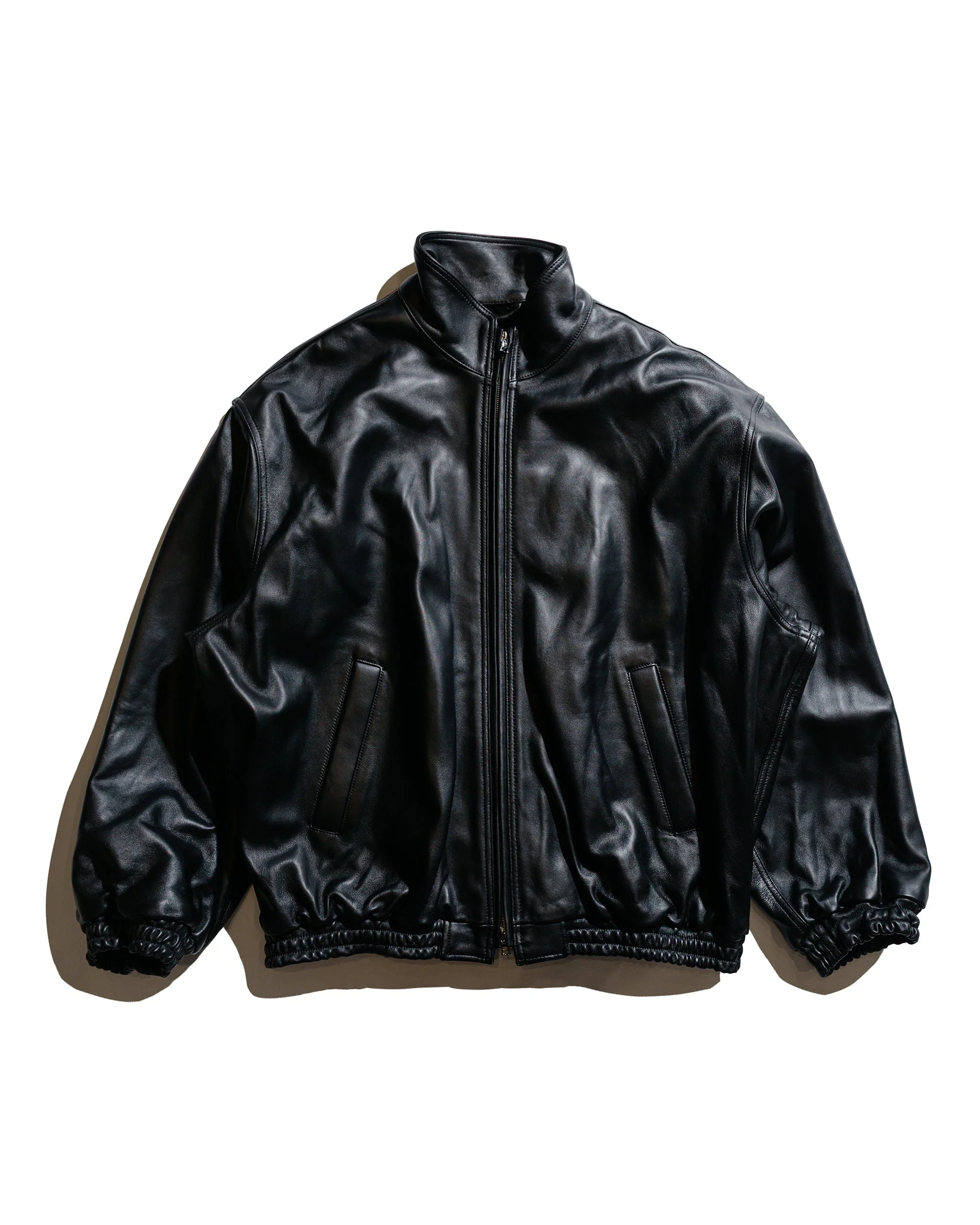 Sheep Leather Stand Collar Jacket Black - 1
