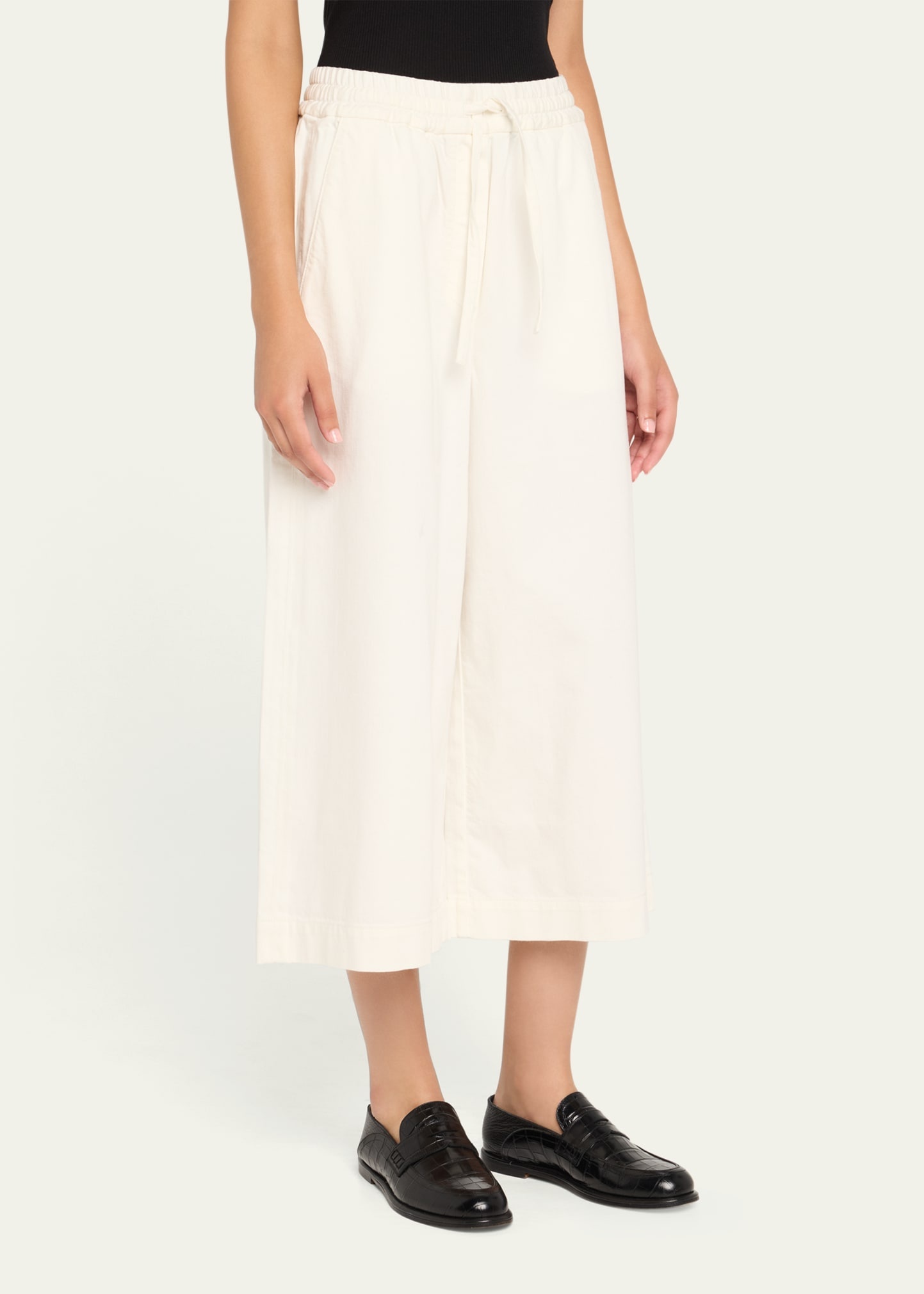 Anagram Drawstring Wide Leg Cropped Denim Trousers - 4