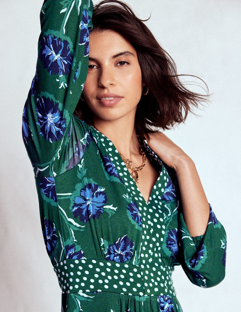 Lily Long Sleeve Midi Dress-Emerald, Delicate Carnation 3