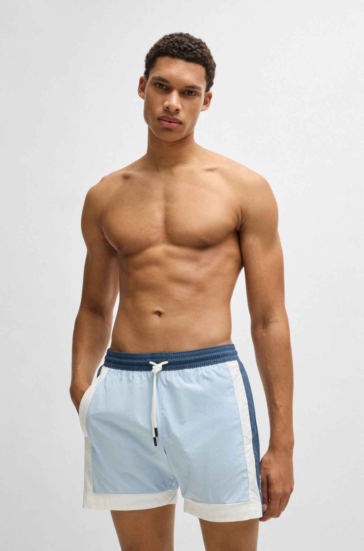 COLOR-BLOCK SWIM SHORTS WITH PRINTED LOGO - 2