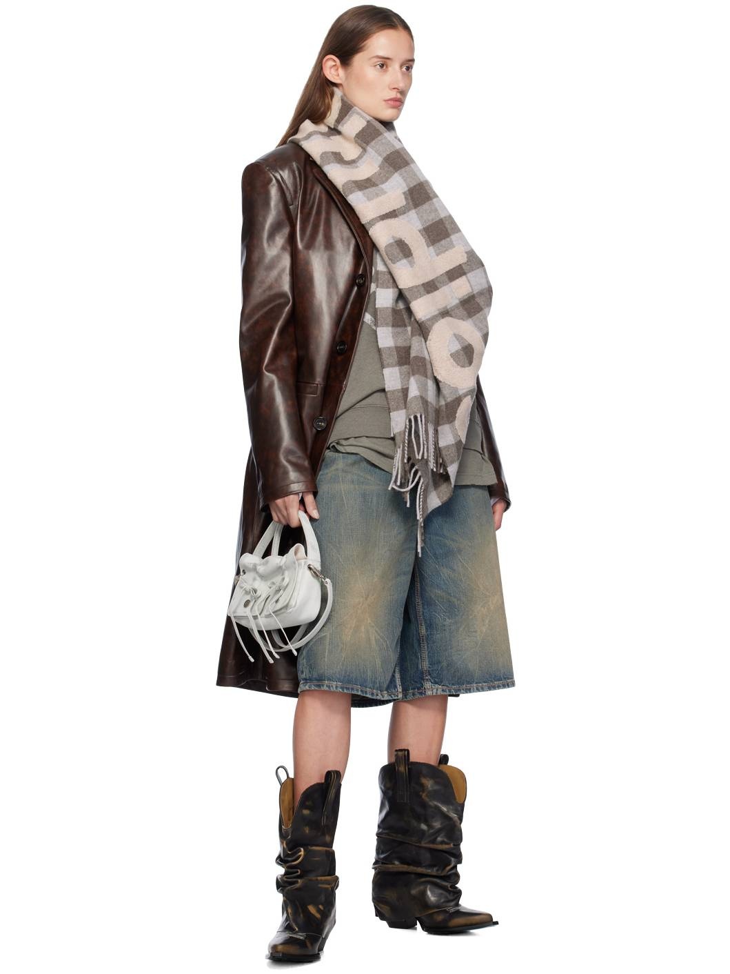 Brown & Gray Check Logo Scarf - 3