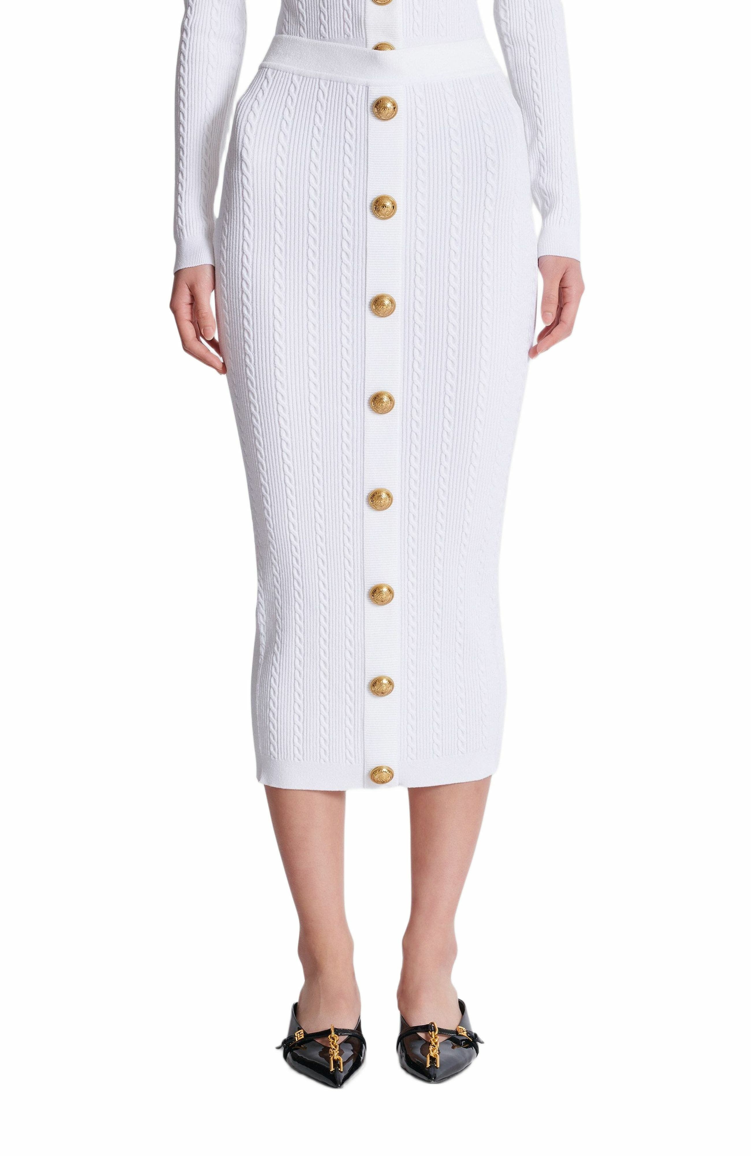 Balmain Cable-knit midi skirt in White at Nordstrom - 8
