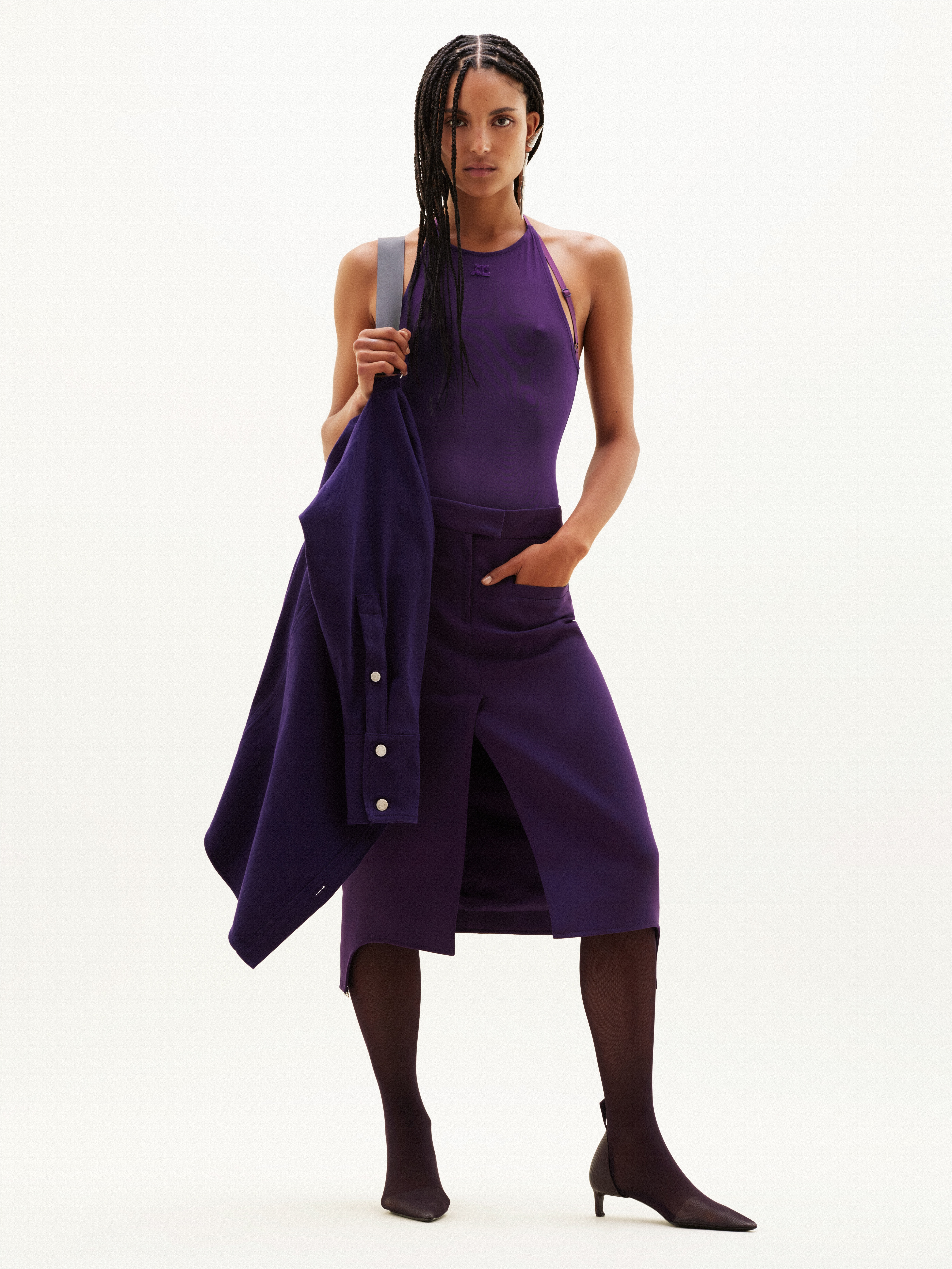 LONG SUSPENDERS TWILL SKIRT - 2
