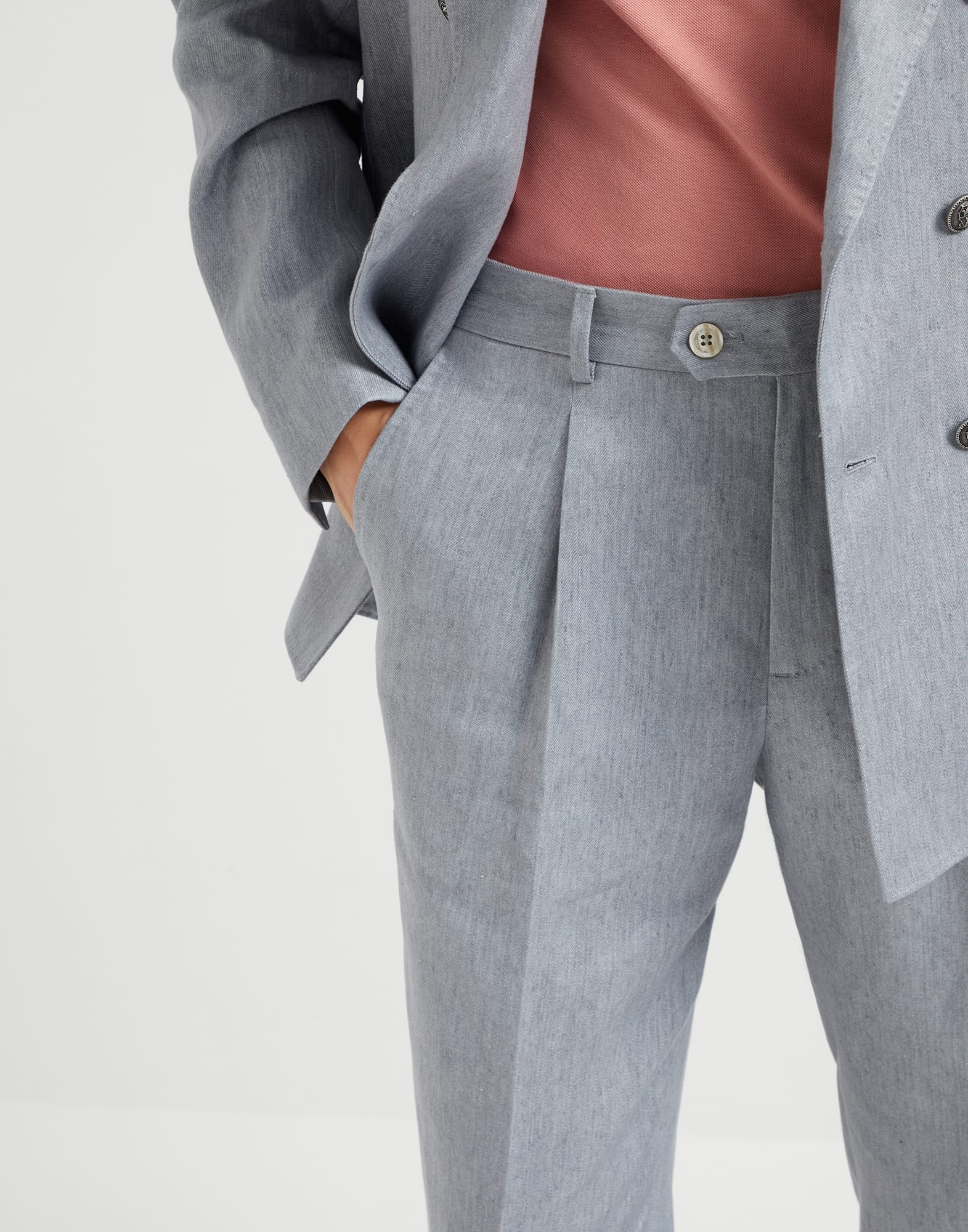 Linen denim leisure fit trousers with pleat - 3