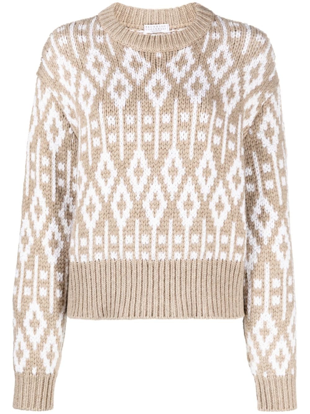 crew neck printed cashmere jumper - 1