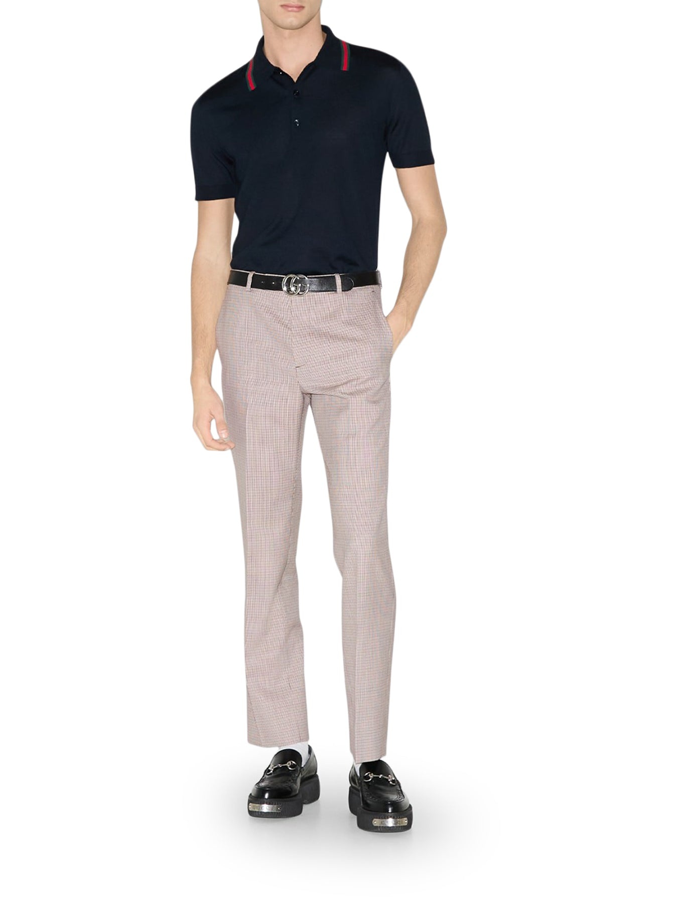 KNITTED WOOL POLO WITH WEB PATTERN - 1