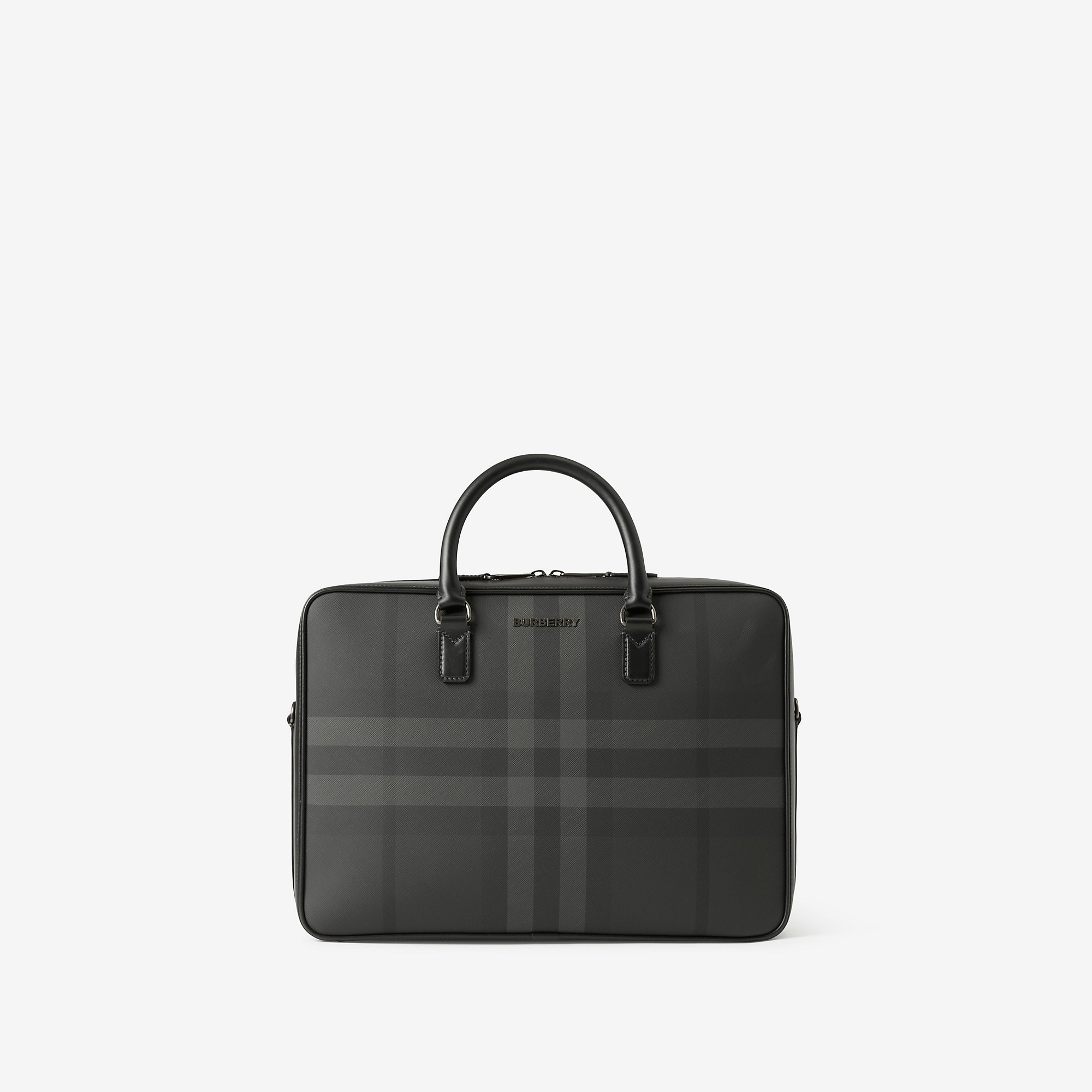 Charcoal Check and Leather Briefcase - 1